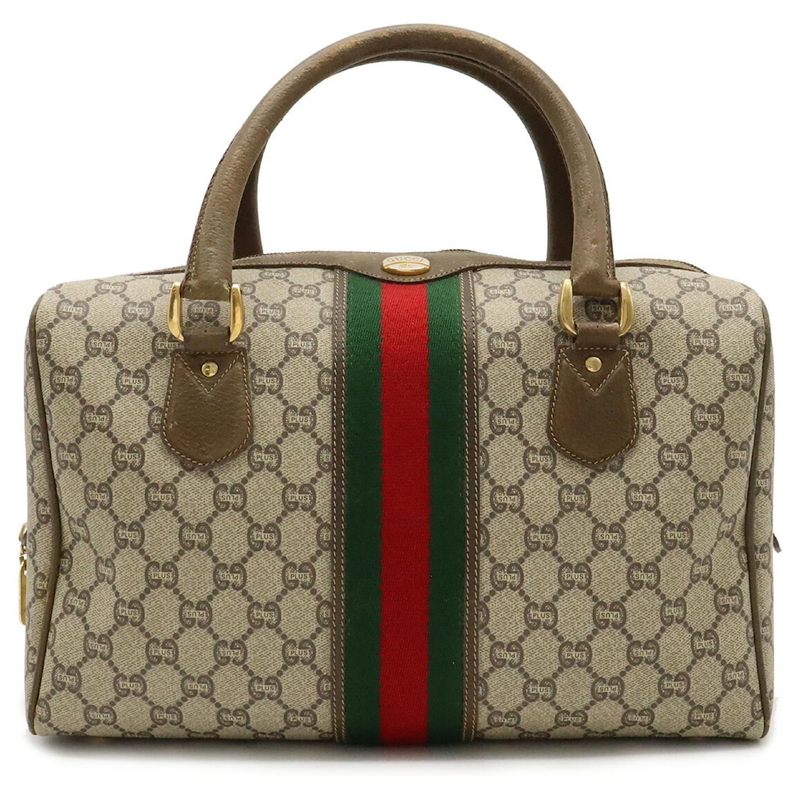 Gucci Old GG Plus Sherry Line Handbag Red Beige Green