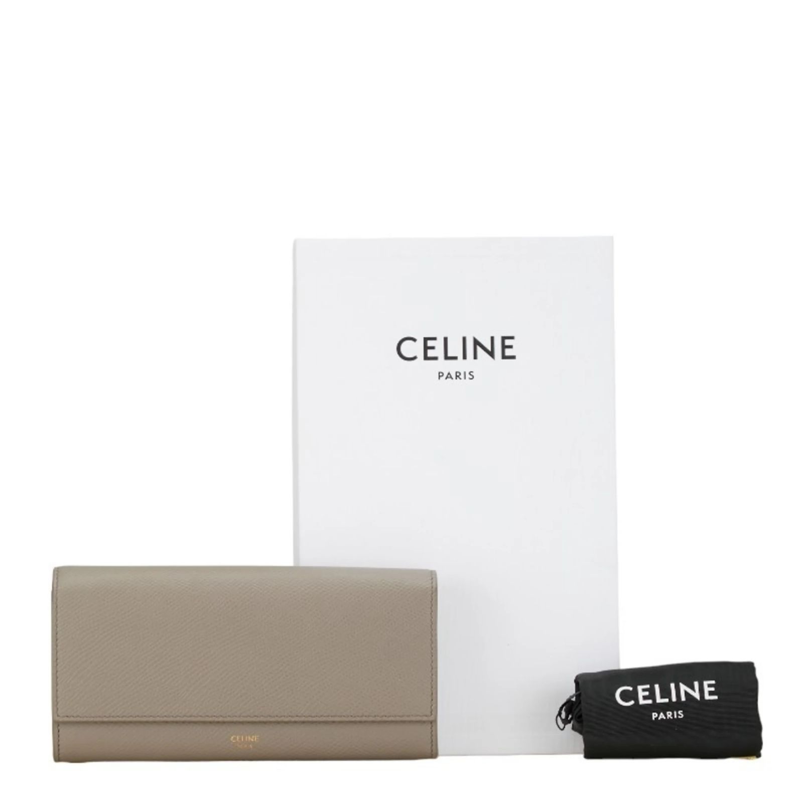 Céline Celine Large Flap Wallet in Gray Leather Brown ref 