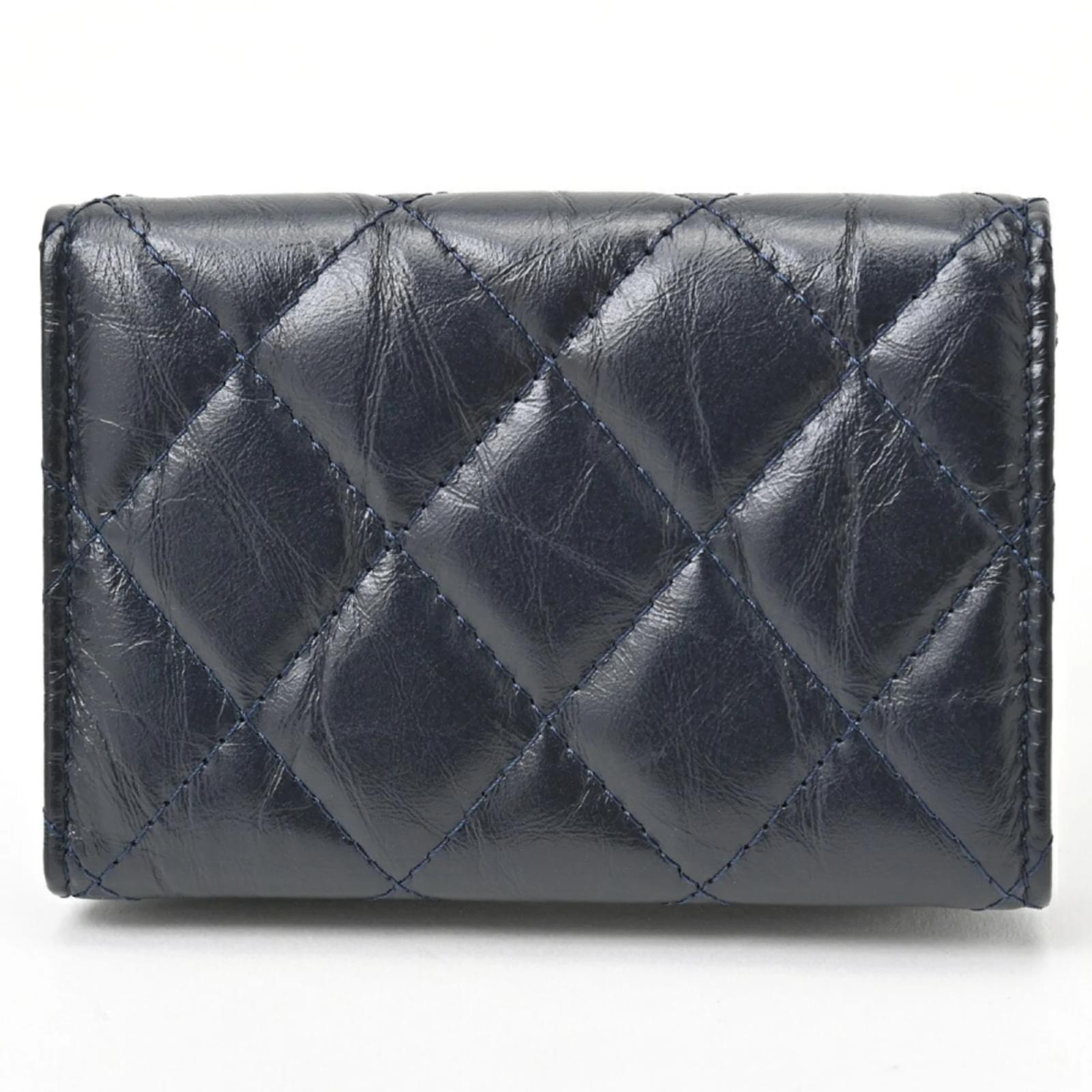 小物 CHANEL 2.55 Matelasse Wallet Chanel Matelasse 2.55 Small Flap Wallet Navy blue Leather