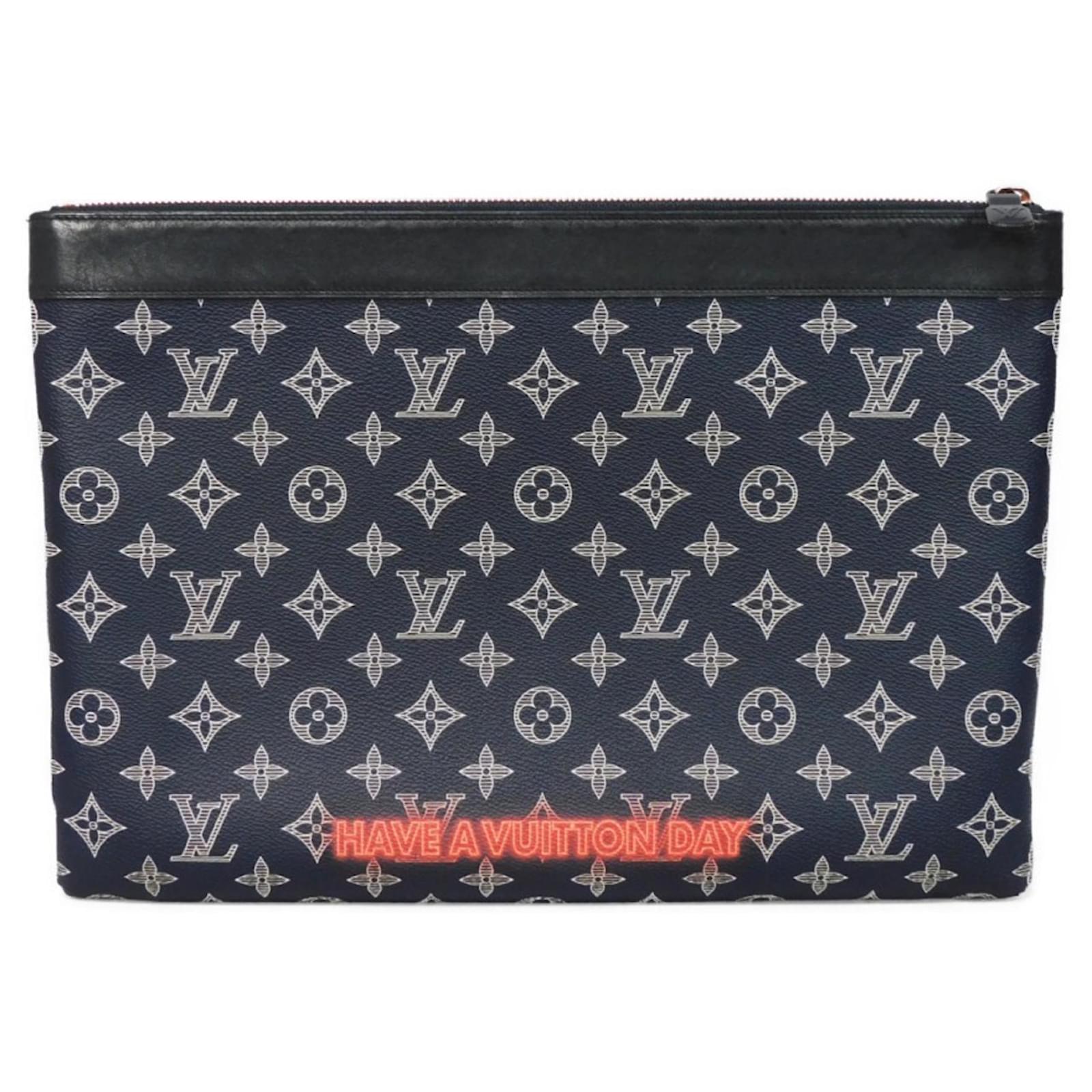 Louis Vuitton Clutch Bag Pochette Apollo Pink White Navy blue Leather Cloth ref.1472990 Joli Closet