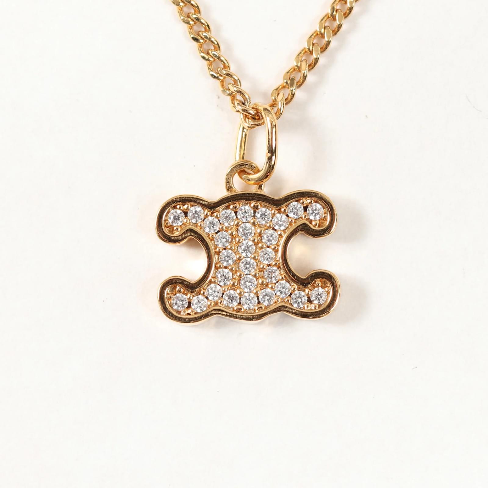 Céline Celine Triomphe Rhinestone Necklace Golden ref