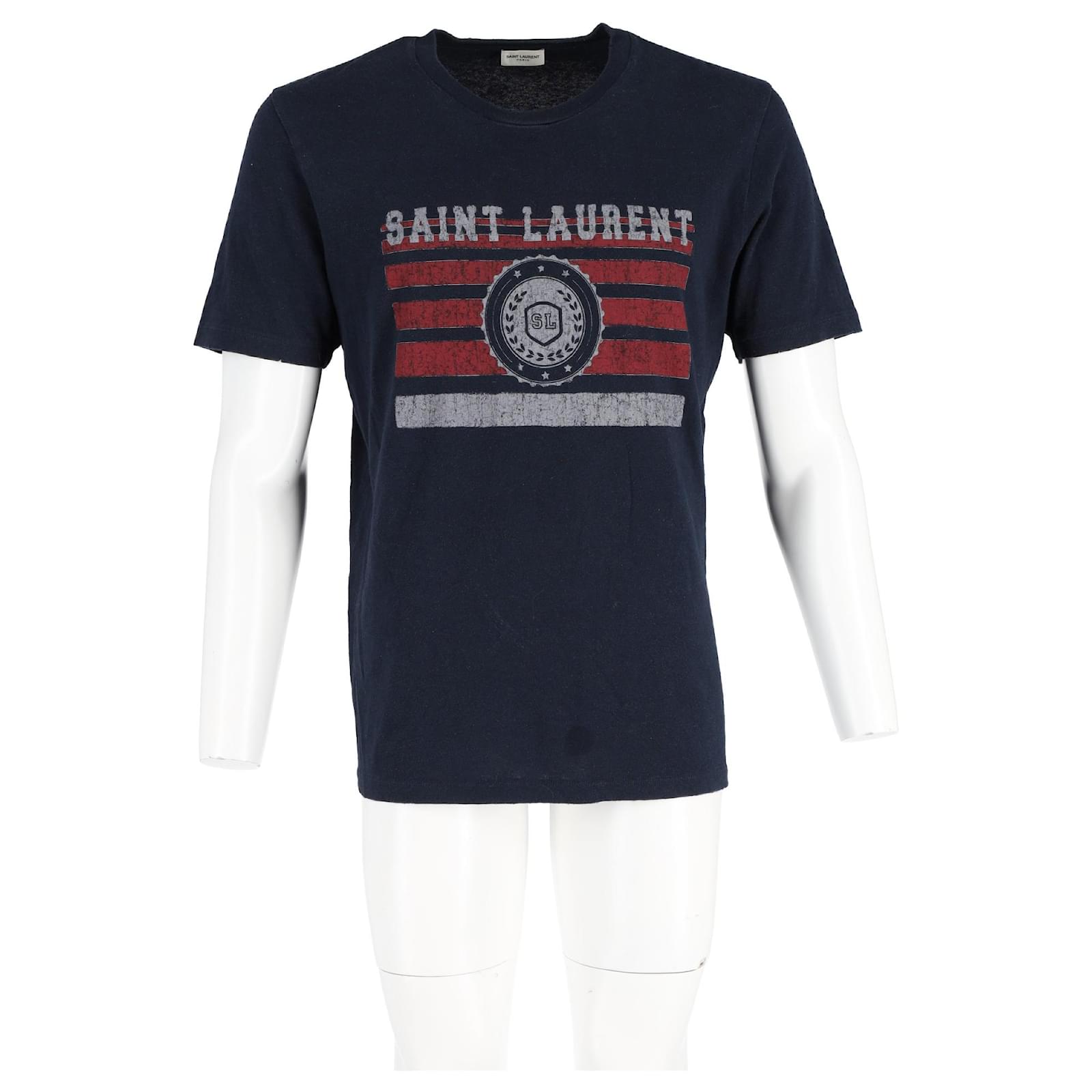 Tシャツ・カットソー SAINT LAURENT NAVY BLUE COTTON T-SHIRT SAINT LAURENT サンローラン 半袖 Tシャツ メンズ ネイビー
