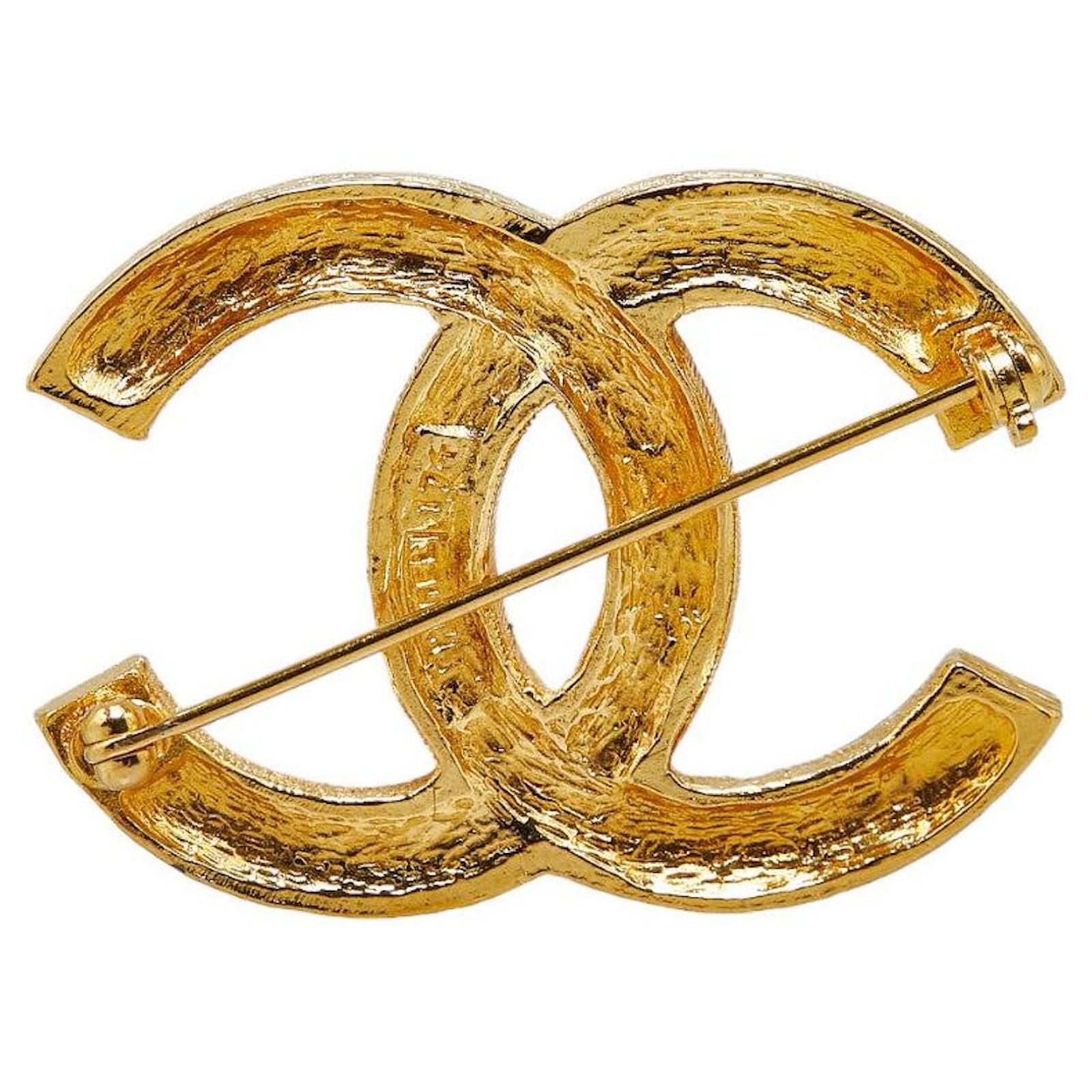 Chanel Gold Plated Coco Mark Brooch Rhinestone Golden Metal