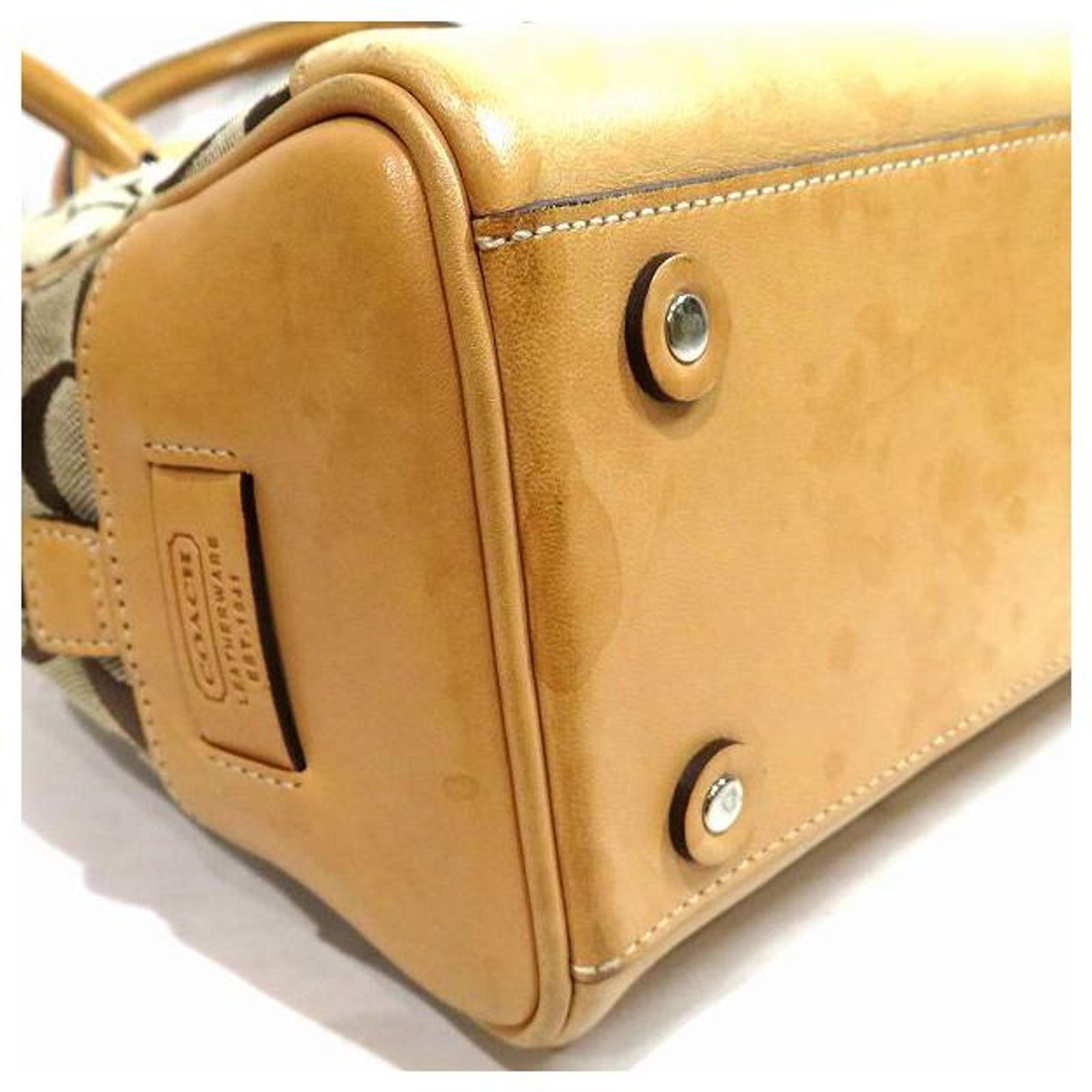 Coach Signature Beige Canvas Leather Handbag 6097 Cloth ref 