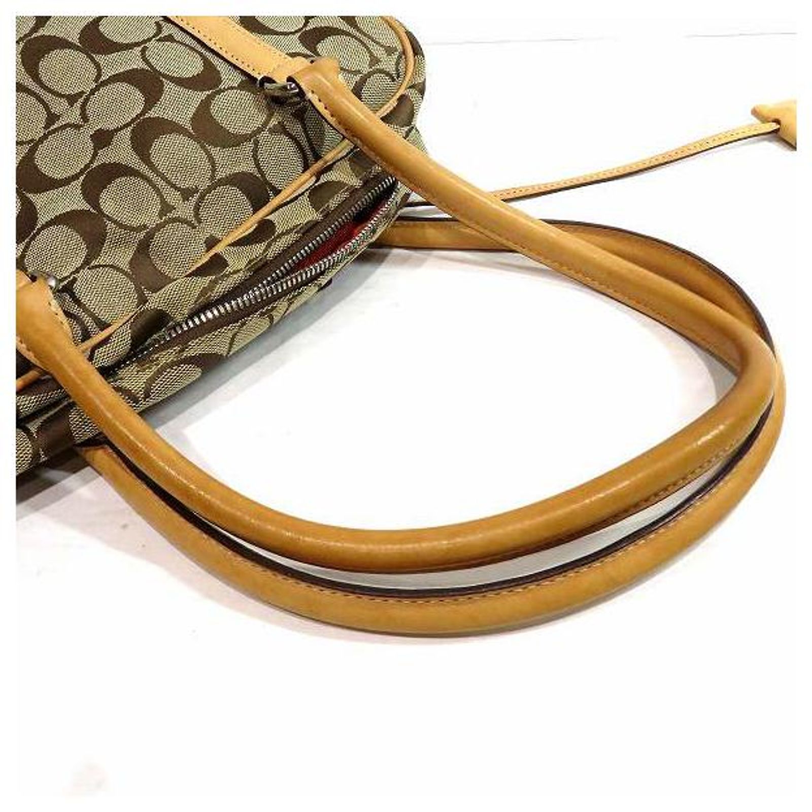 Coach Signature Beige Canvas Leather Handbag 6097 Cloth ref 