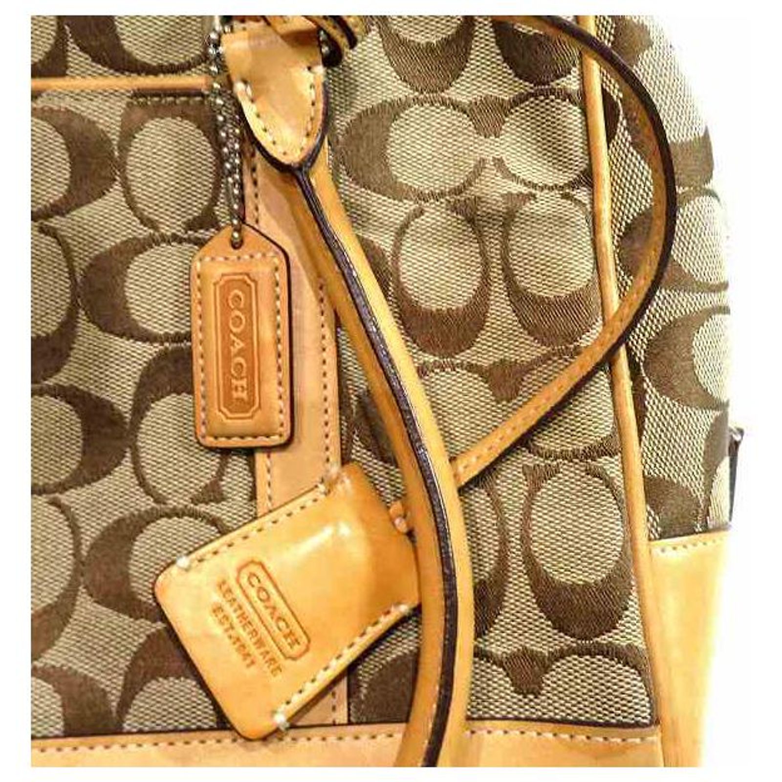 Coach Signature Beige Canvas Leather Handbag 6097 Cloth ref 