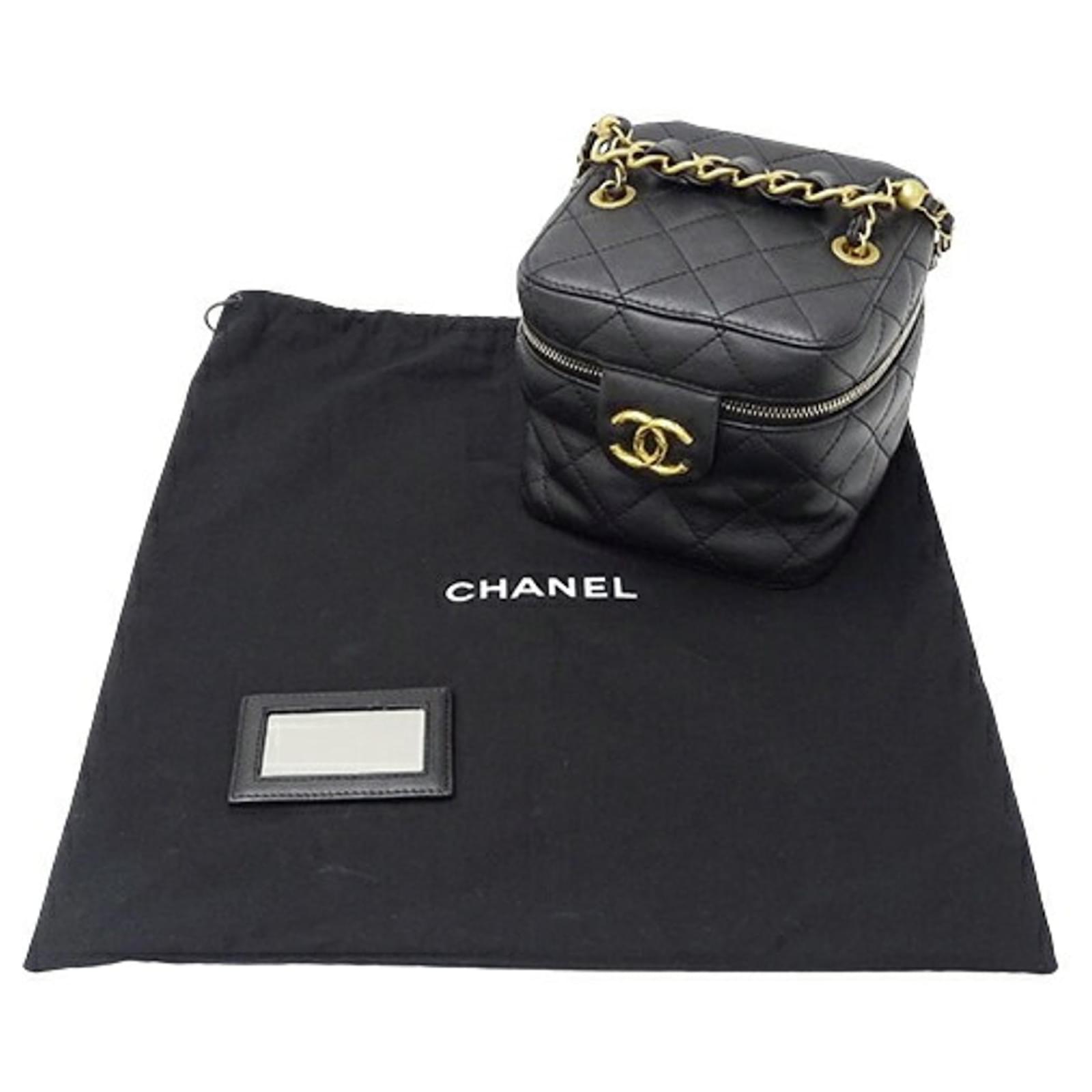 Chanel Matelasse Women's Shoulder Vanity Bag Black Leather