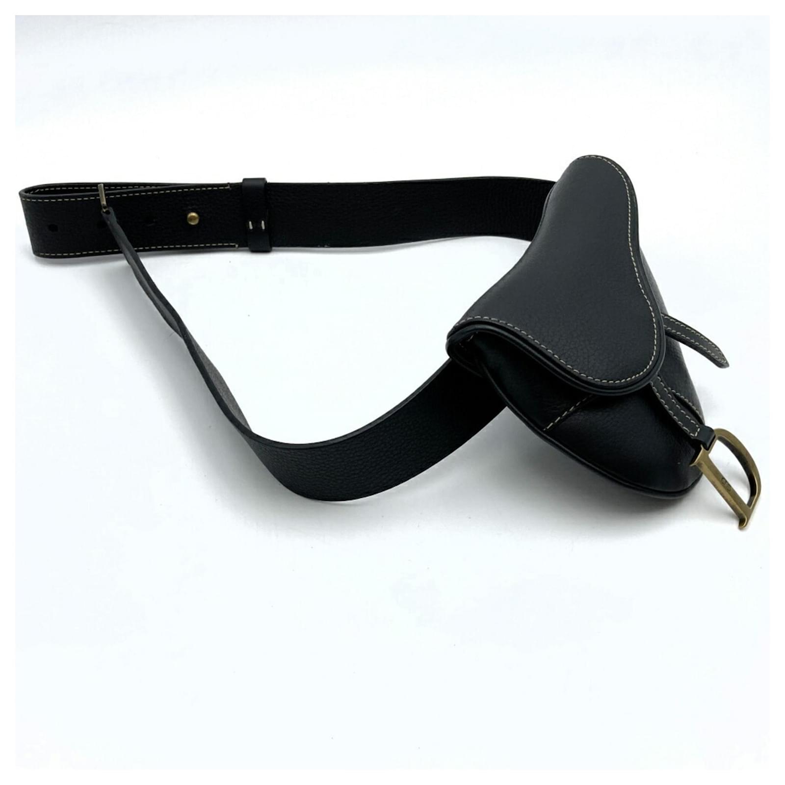 Christian Dior Black Leather Saddle Bag Waist Body ref.JC1486996