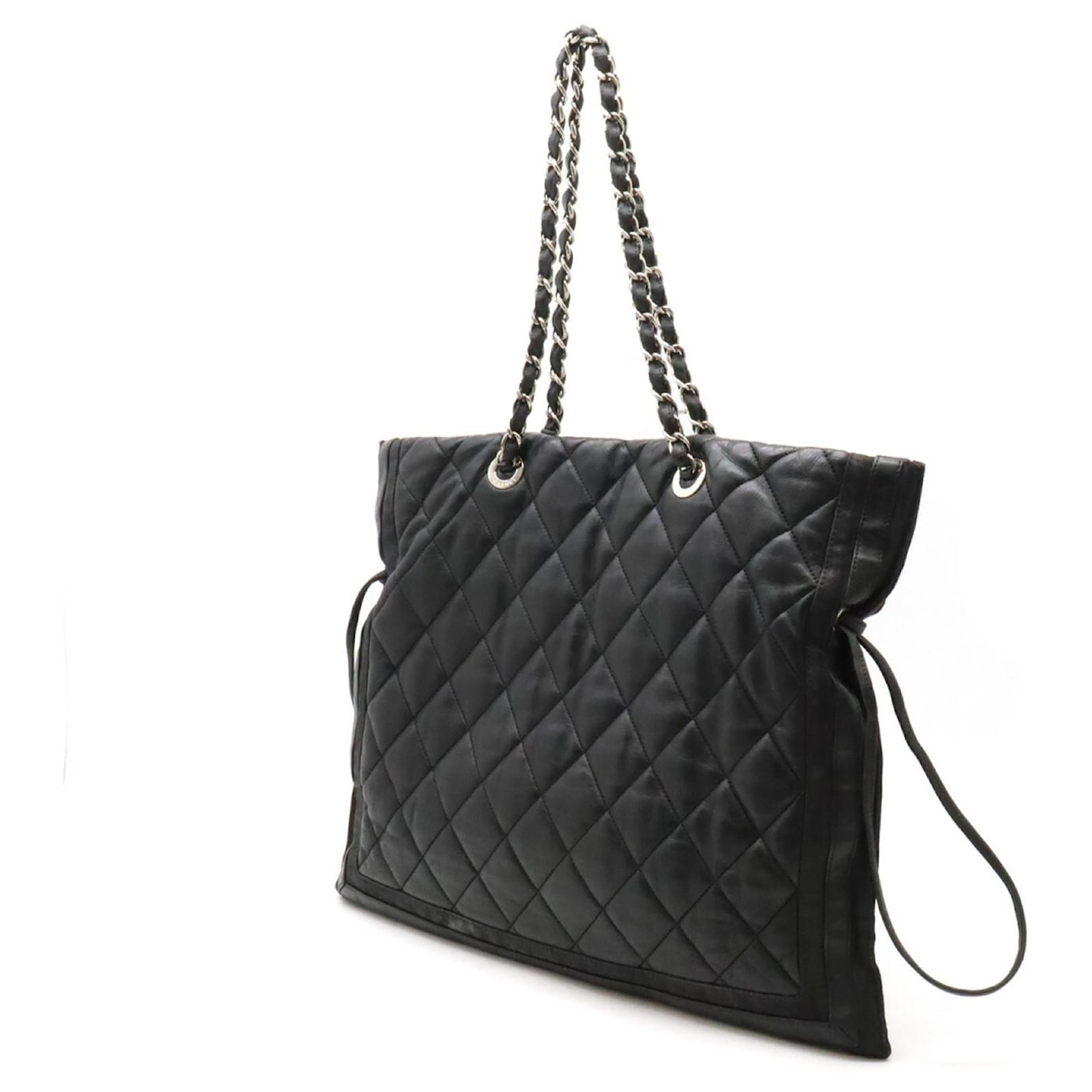 Chanel Matelasse Coco Mark Chain Shoulder Tote Bag Black Leather  
