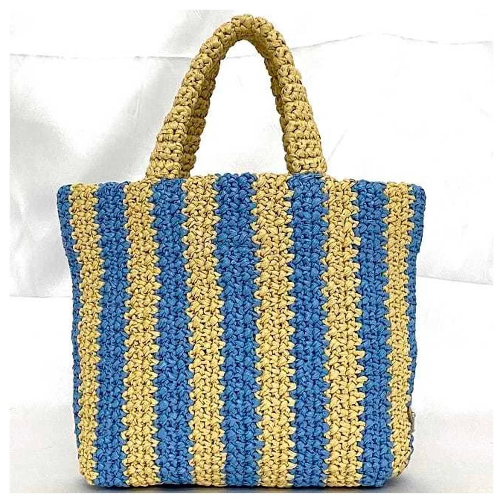 トートバッグ Prada Sky blue/caramel crochet tote bag with logo Prada Sky blue/caramel crochet tote bag with logo | TheDoubleF