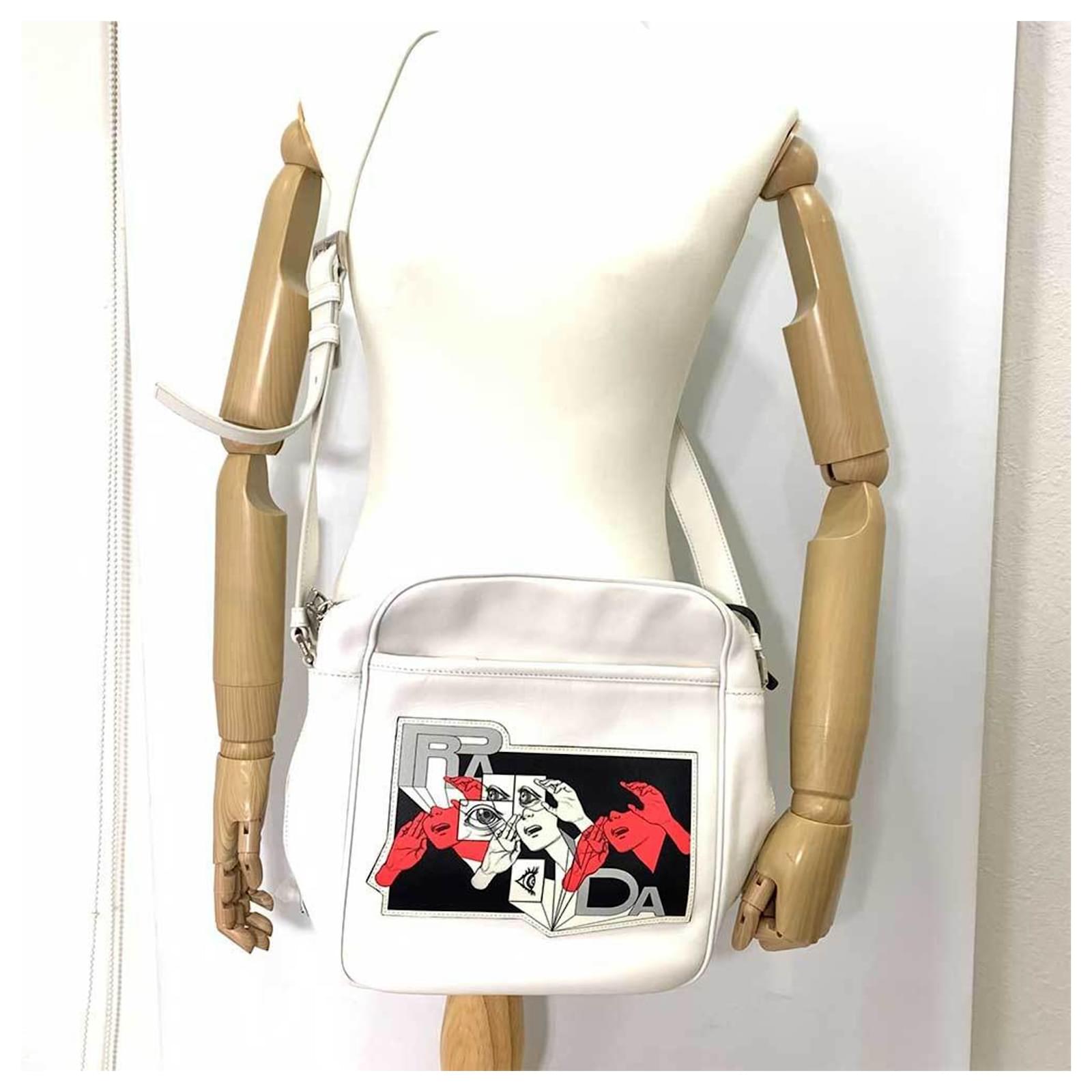 Prada Comic Print Shoulder Bag White Leather ref.1489286 Joli Closet