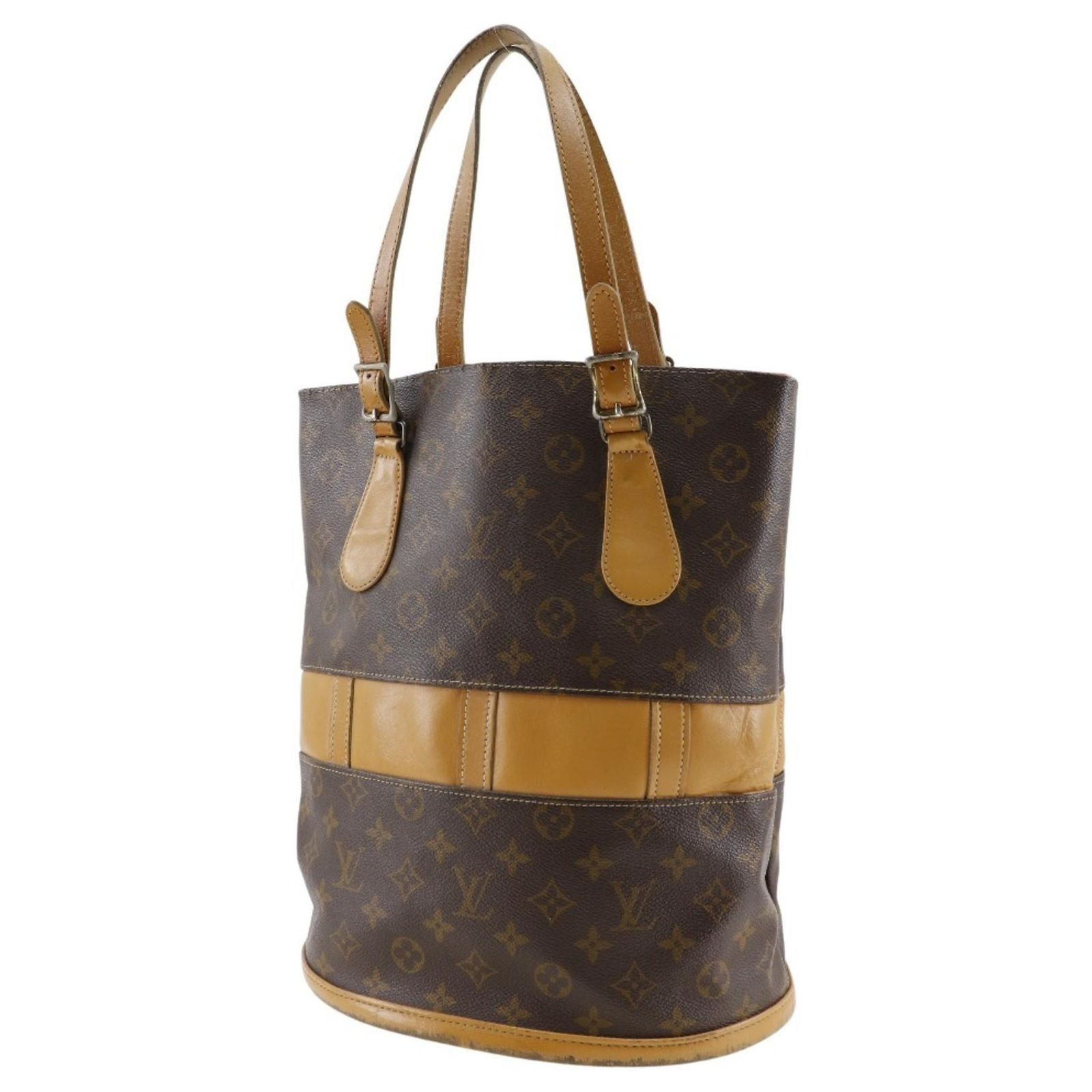 Louis Vuitton Bucket GM Tote Bag Braun Monogramm Lackleder ref 