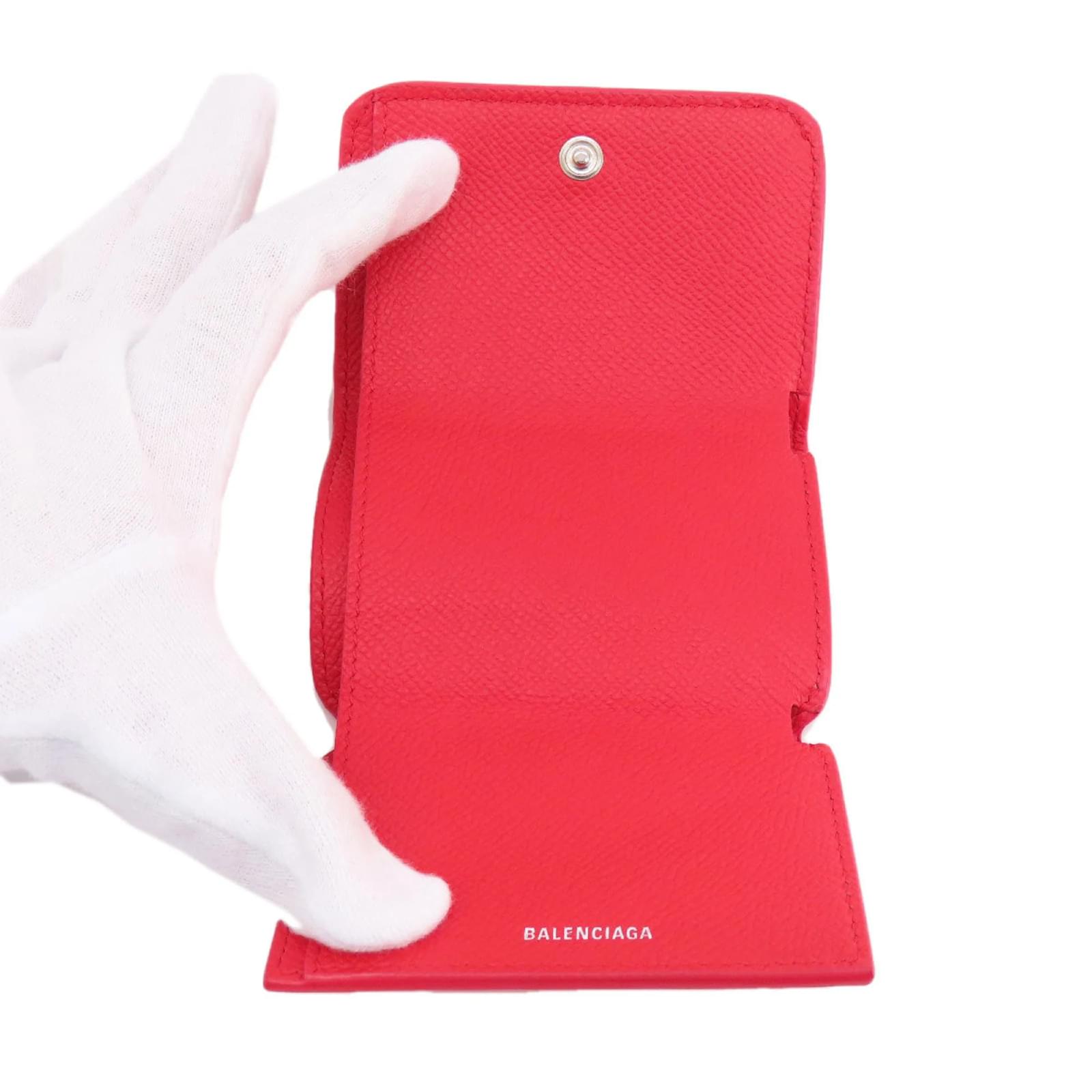 Balenciaga 601387 BB Compact Bi-fold Wallet Red Leather ref