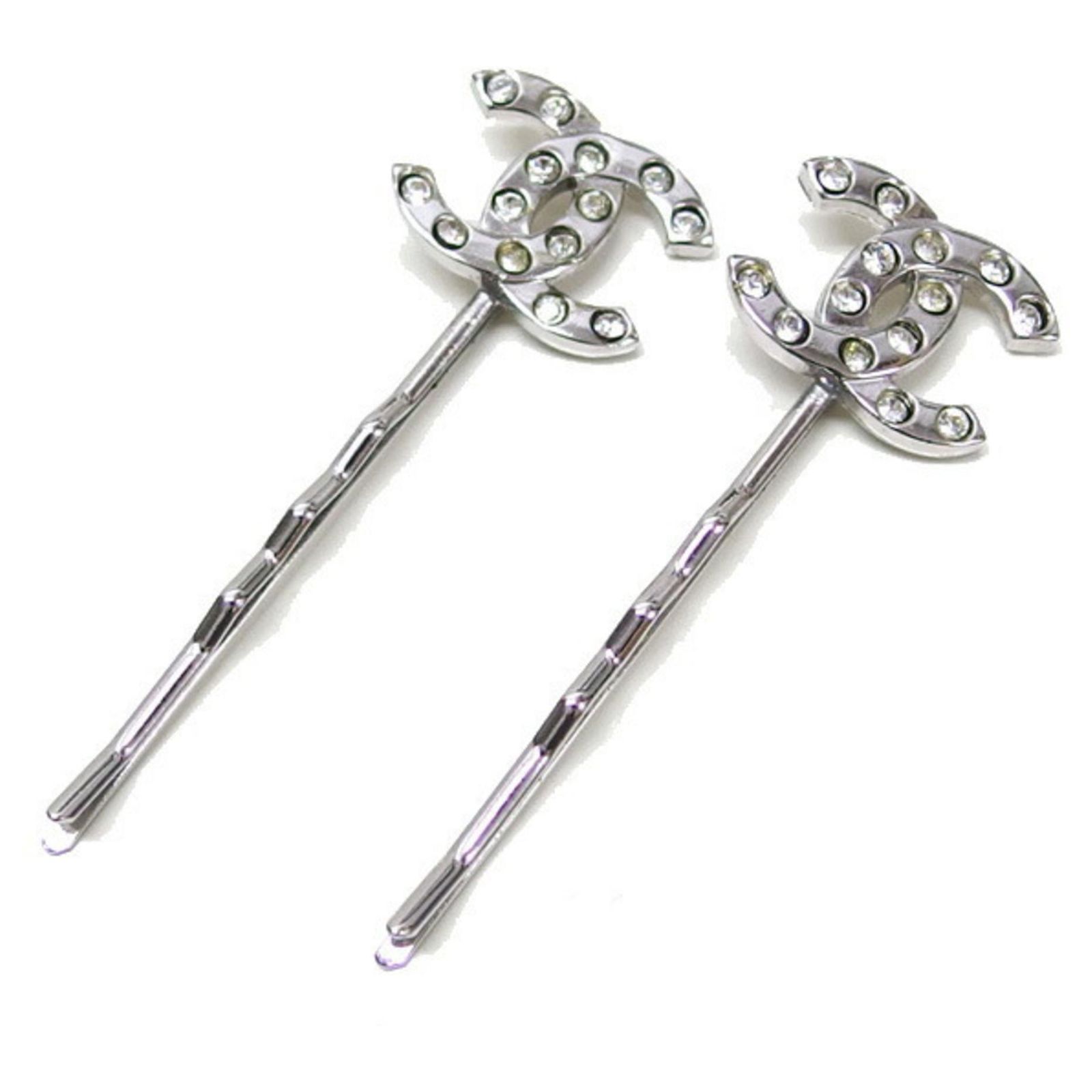 Chanel Silver Hair Clip CHANEL Heart Hair Clip Rhinestone Barrette Hairpin Accessory  main image 4
