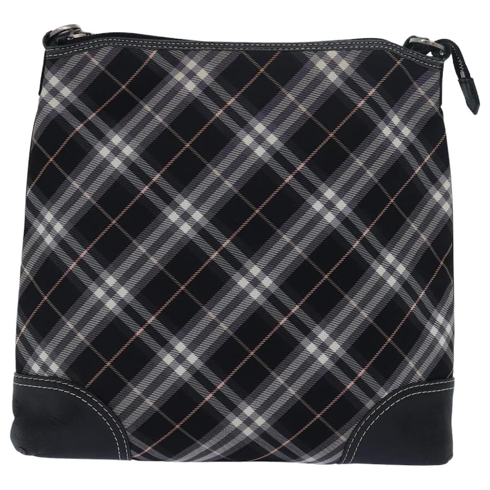 BURBERRY Nova Check Blue Label Shoulder Bag Nylon Black Auth 80167