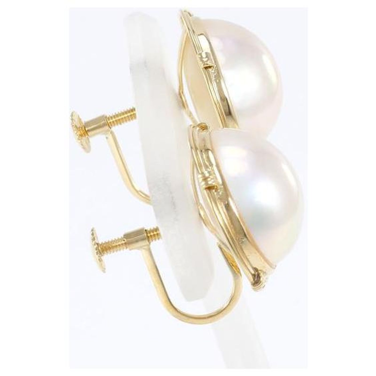 Autre Marque K18 Yellow Gold Mabe Pearl Earrings in Excellent 