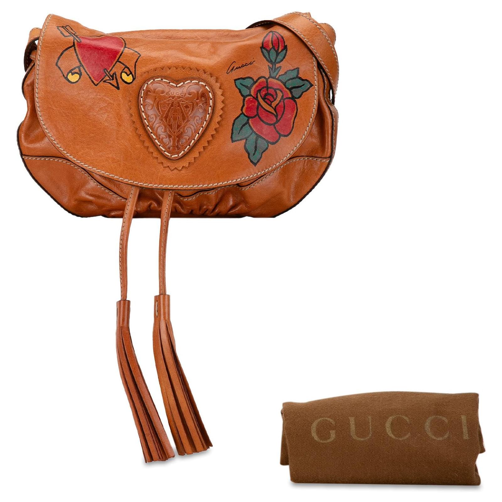 Tan Gucci Leather Tattoo Heart Tribeca Crossbody Camel ref.1498895