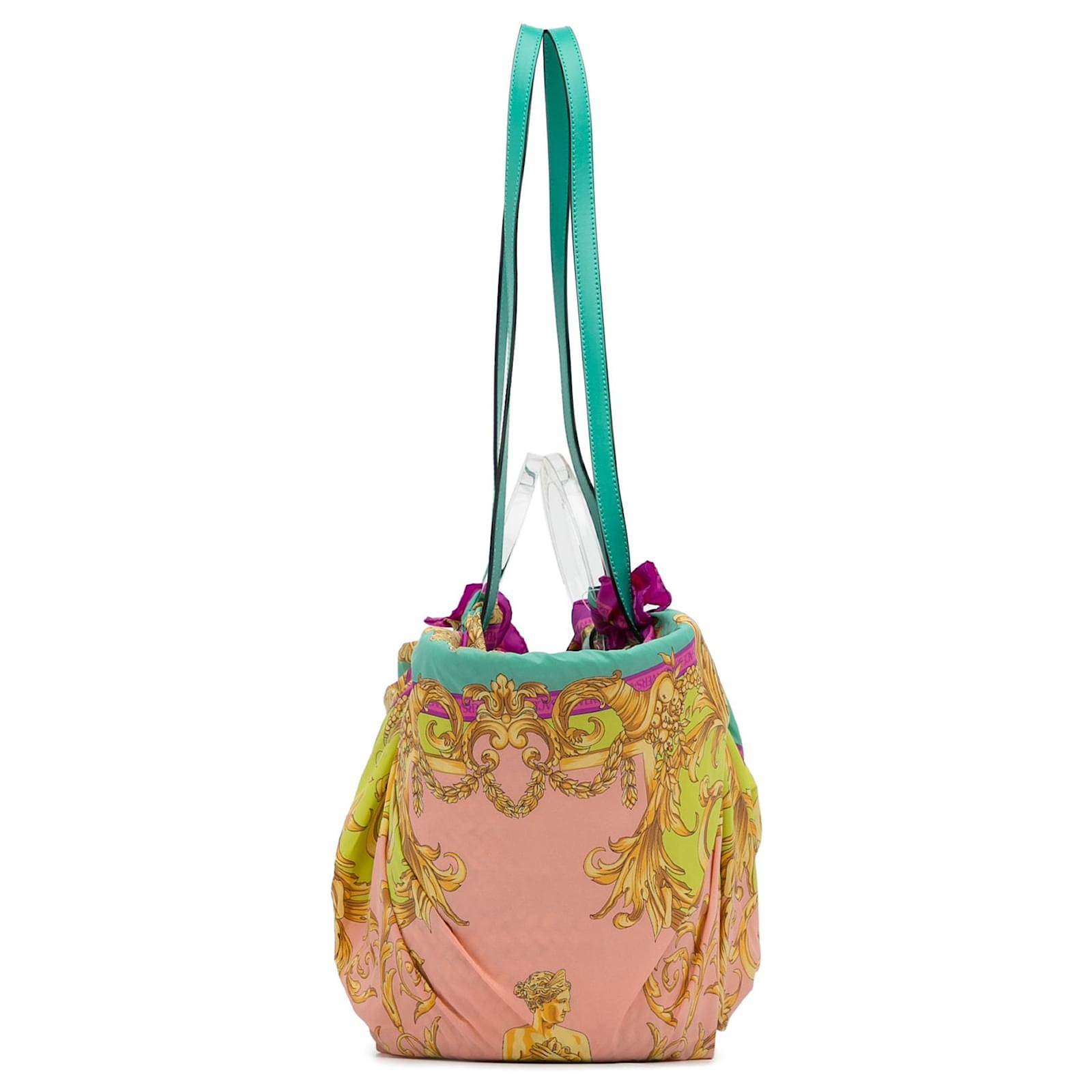 Multicolor Versace La Medusa Silk Raffia Basket Bag Satchel