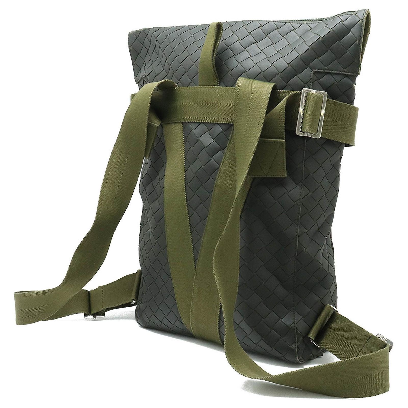 Bottega Veneta Intrecciato Rubber Backpack Khaki Dark grey 