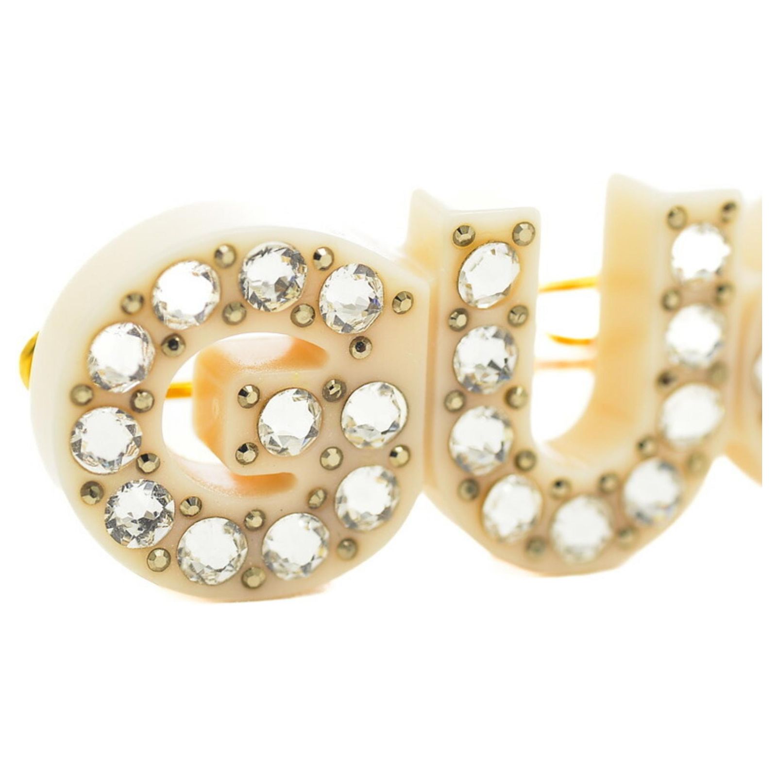 Gucci Rhinestone Hair Clip Barrette White Plastic ref 
