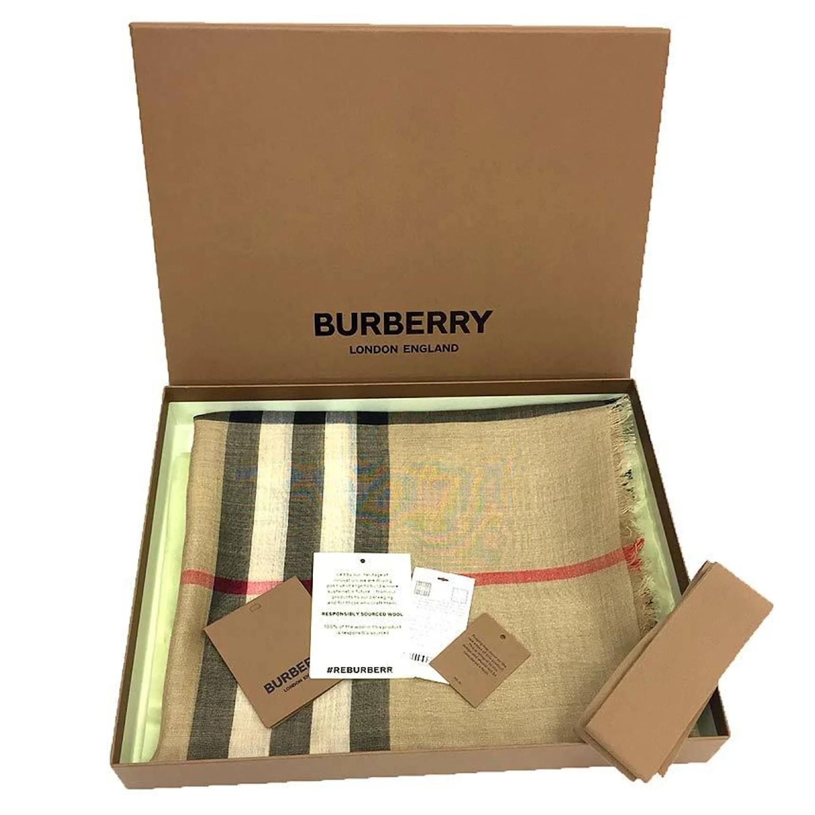 Burberry Check Lightweight Scarf Muffler Beige Silk Wool ref