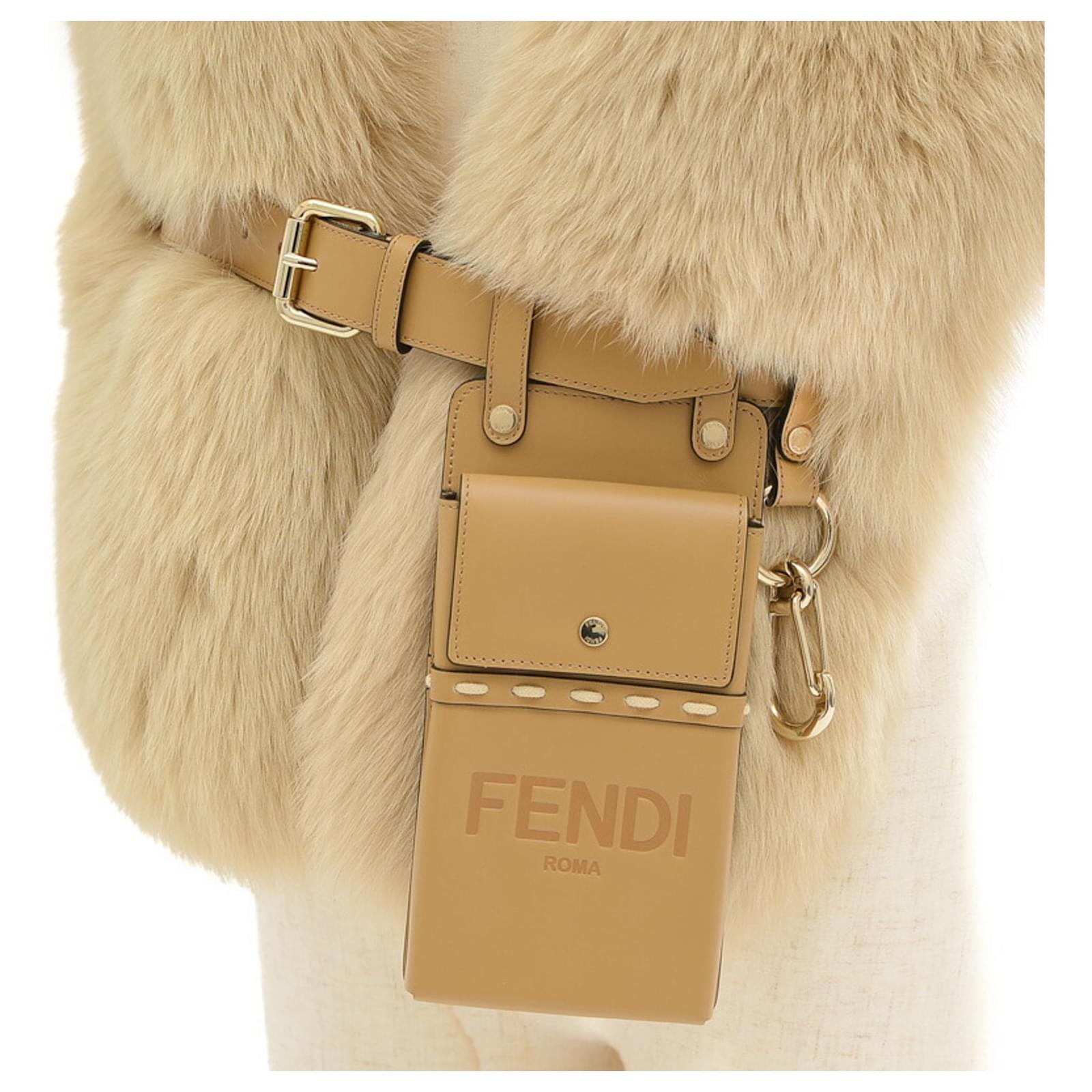 【FENDI】ブラウン＆ホワイト ウィーゼルFURスヌード未使用新品（専用箱付） Fendi Fox Fur Stole Muffler in Beige Leather Silk ref.1506906