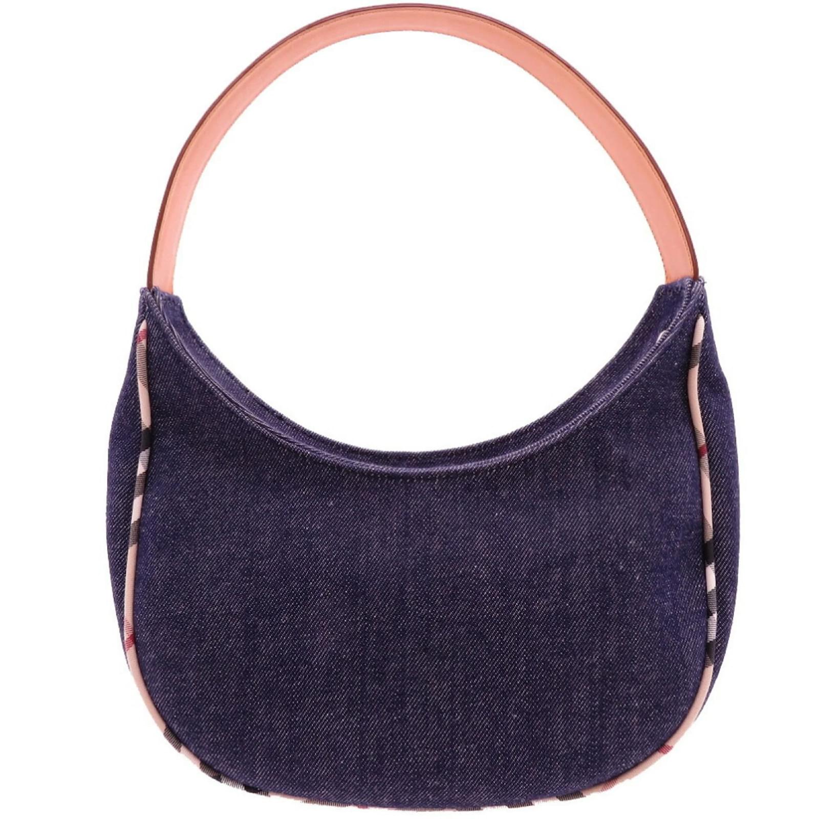 Burberry Nova Check Denim Navy Leather Shoulder Bag Beige Navy