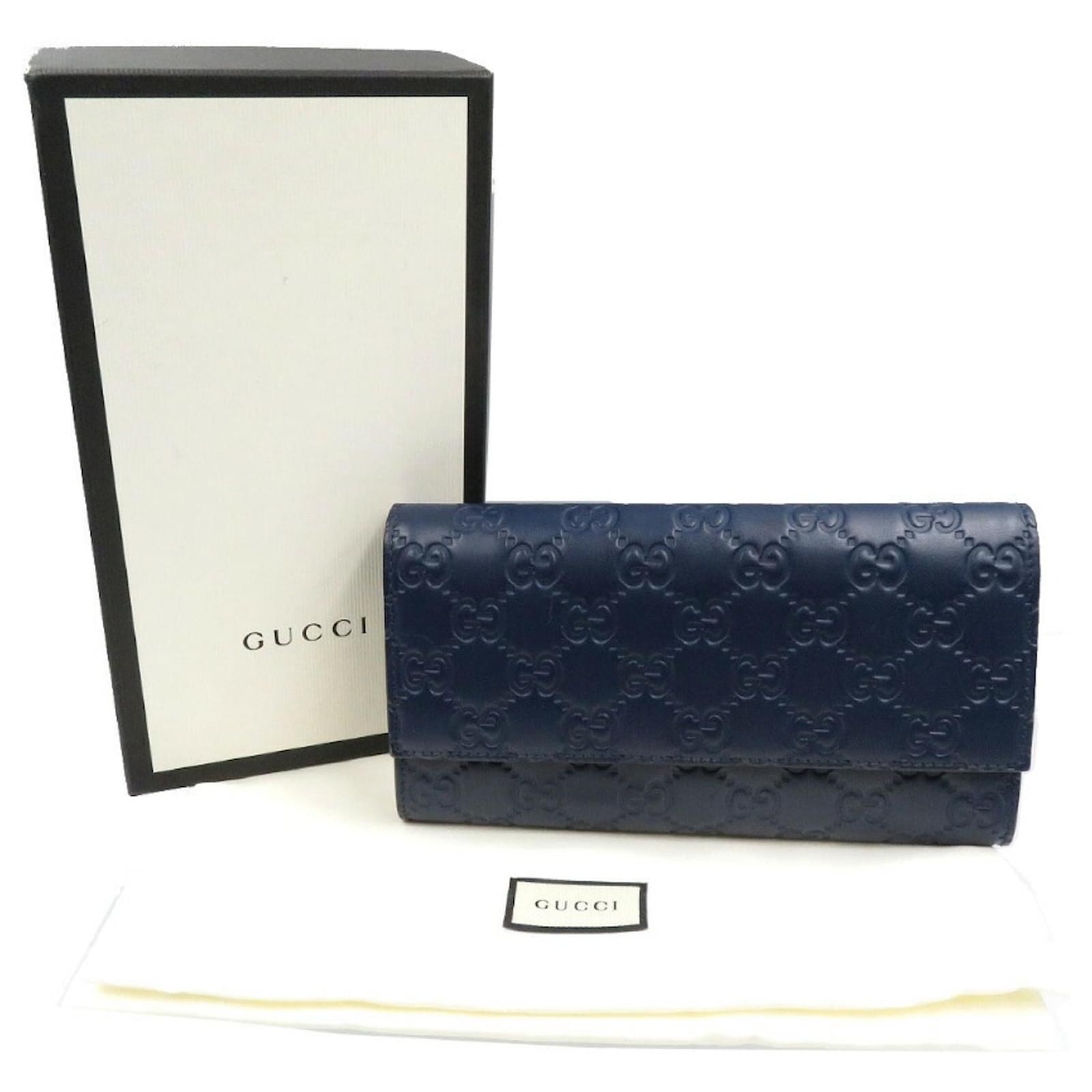 Gucci Guccisima Leather Navy Bifold Long Wallet Navy blue ref