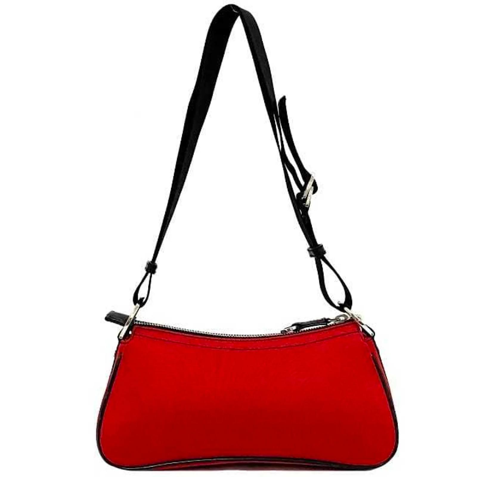 Christian Dior Red and Black Shoulder Bag Leather Cloth