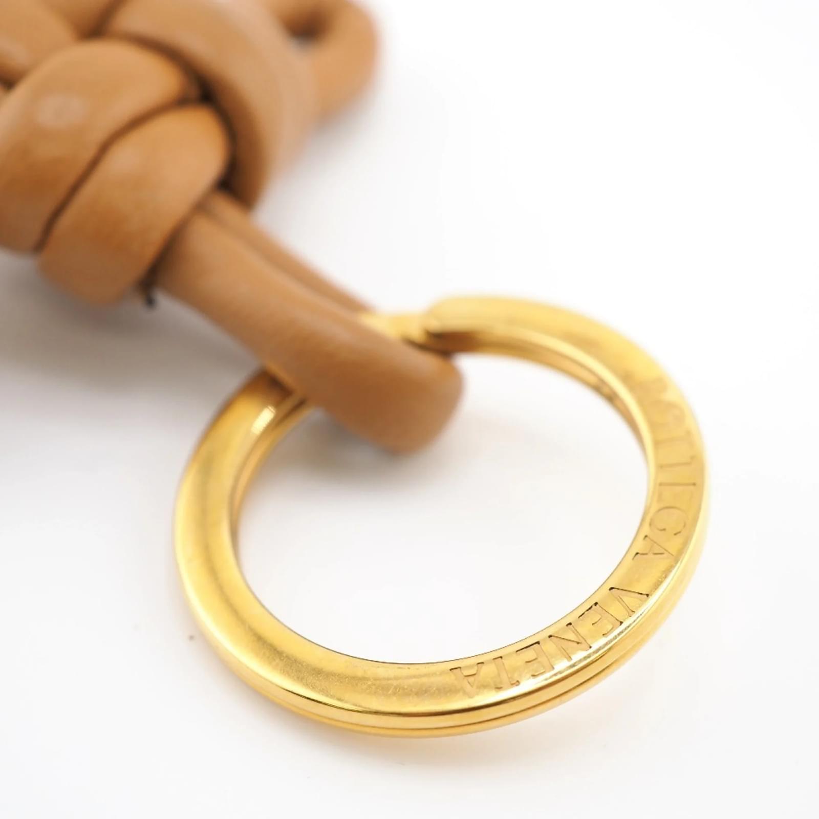 Bottega Veneta Keyring Charm Brown Golden Leather ref