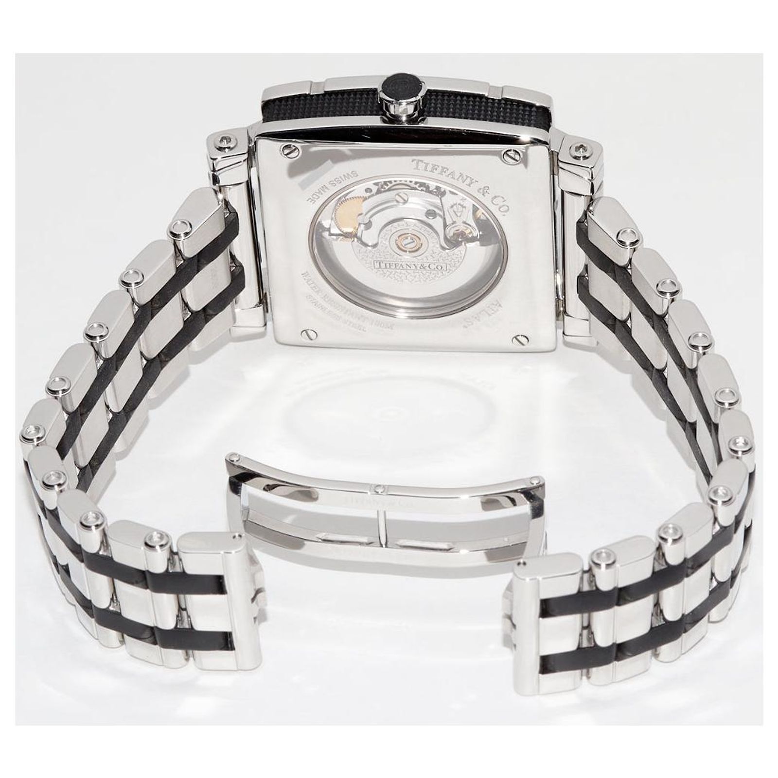 Tiffany & Co Atlas Gent Square Automatic Watch Black Metal ref 