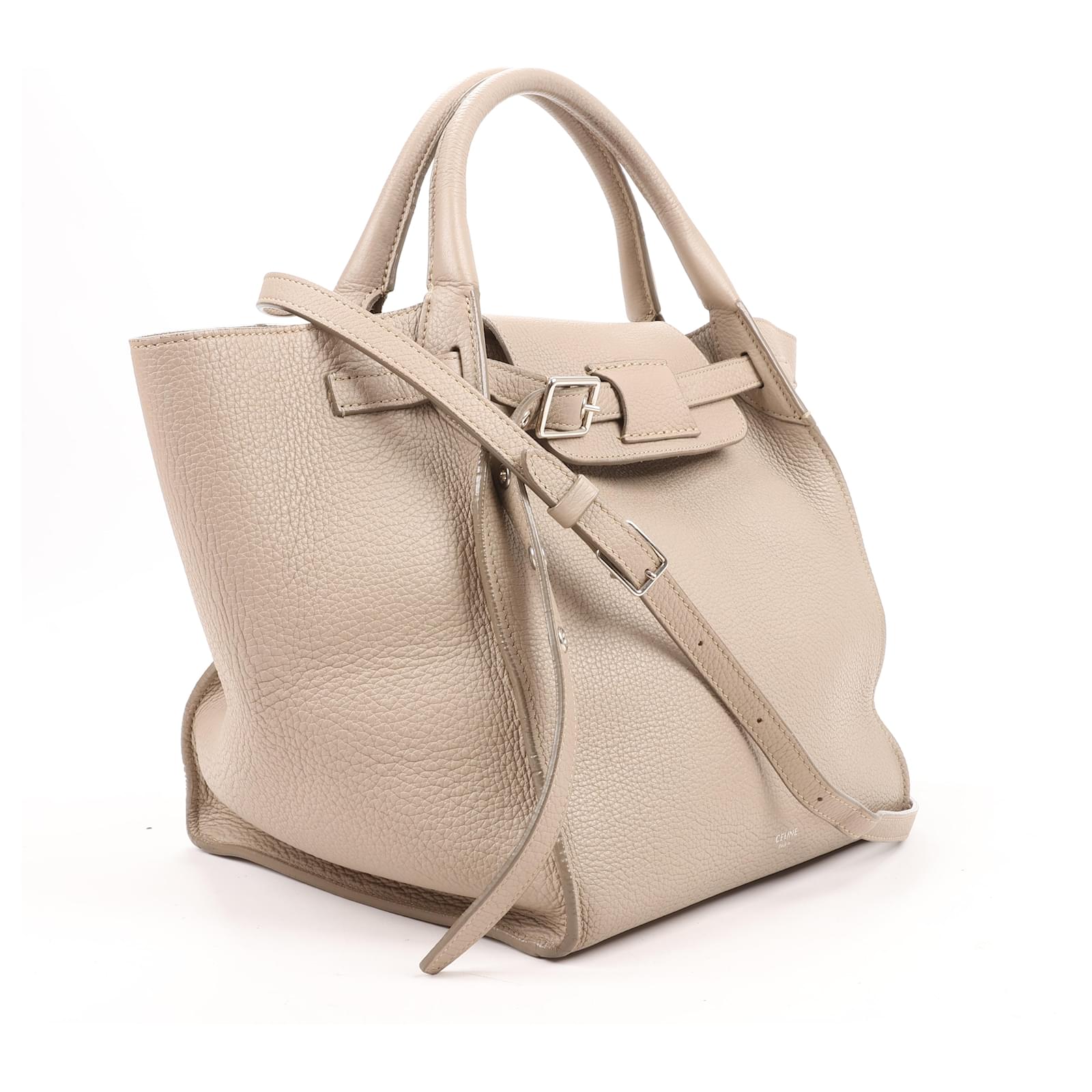 Small big bag with long strap in supple grained calfskin on sale