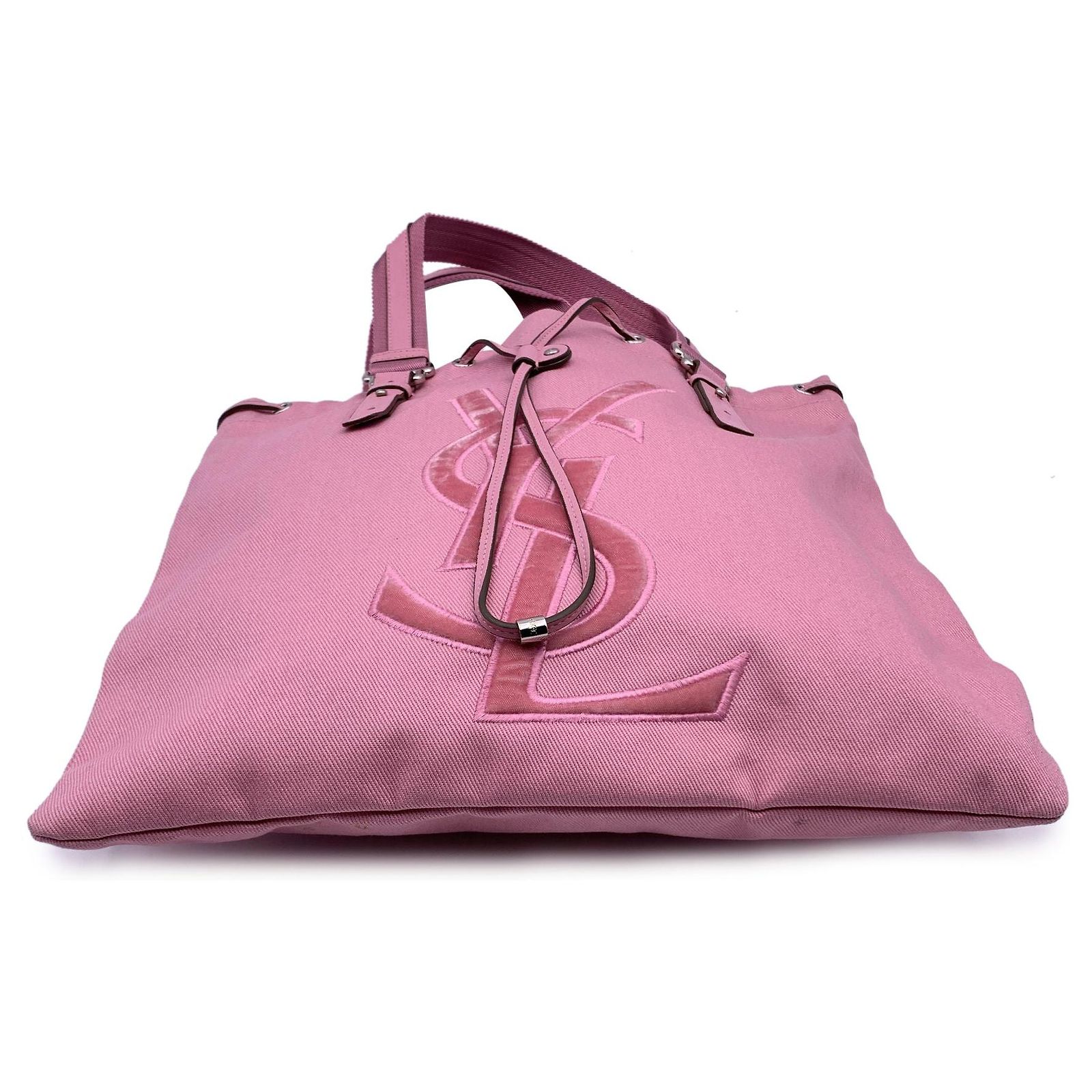 Yves Saint Laurent Pink Canvas Kahala Logo Tote Bag Shopping Bag 