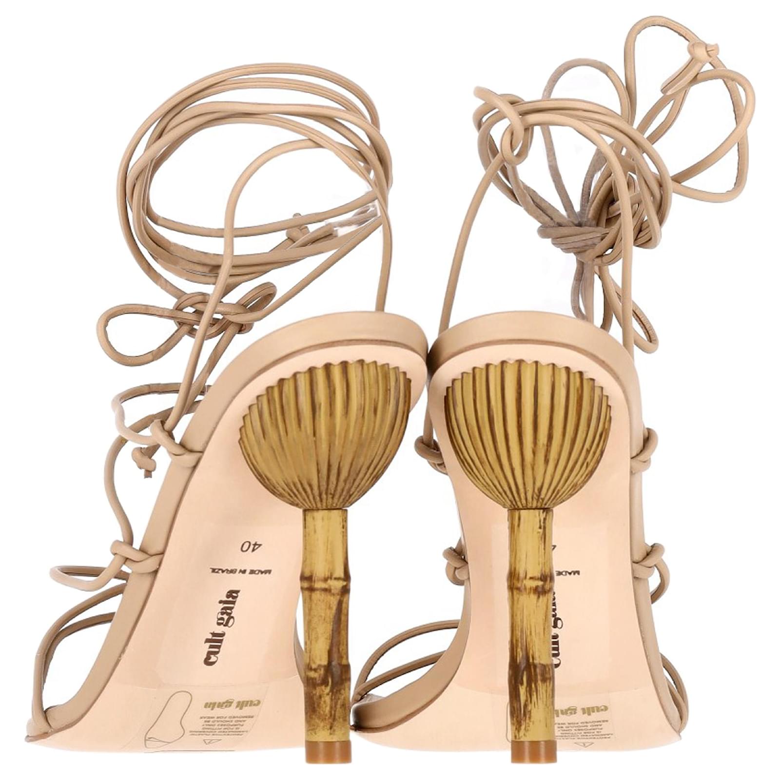 Cult Gaia Soleil Lace-up Sandals in Beige Leather ref