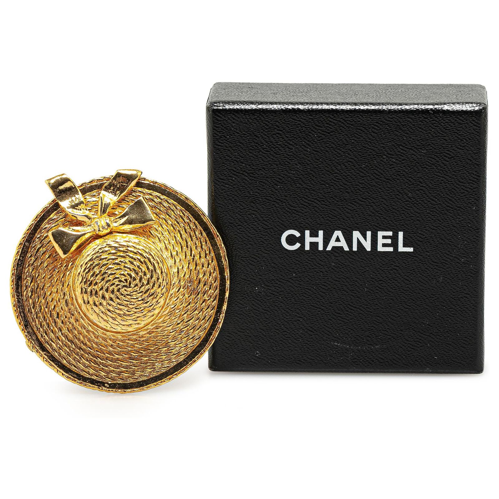 Chanel Gold Plated Straw Hat Brooch #279789C75B Chanel Gold Gold Plated Straw Hat Brooch Golden Metal Gold  main image 2