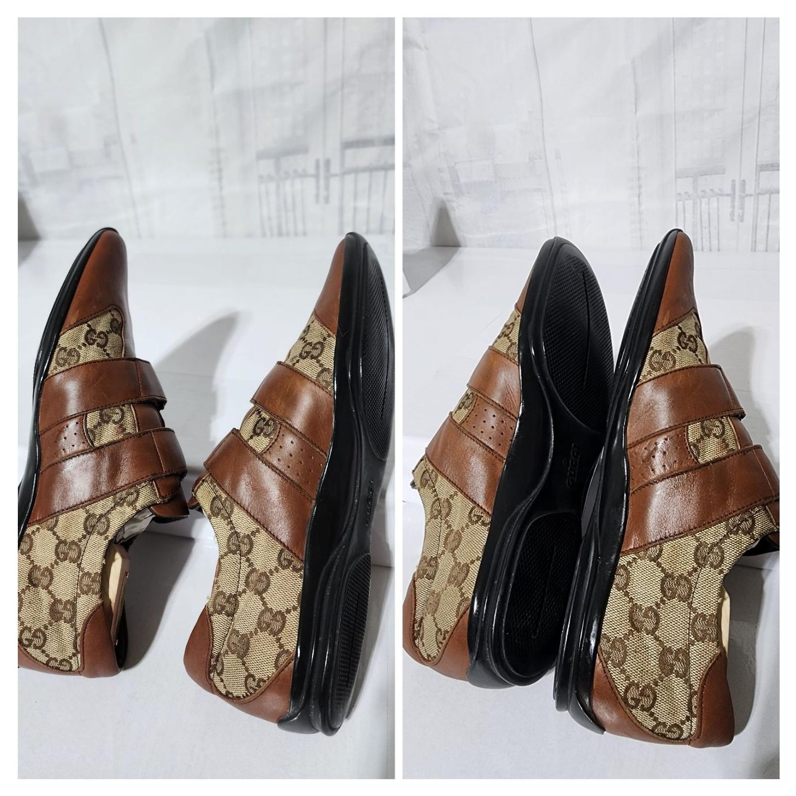 Gucci Brown Leather & GG Canvas Velcro Men’s Sneakers with Web Stripe Gucci Leather And GG Canvas Velcro Sneakers Size 40 Brown  main image 3