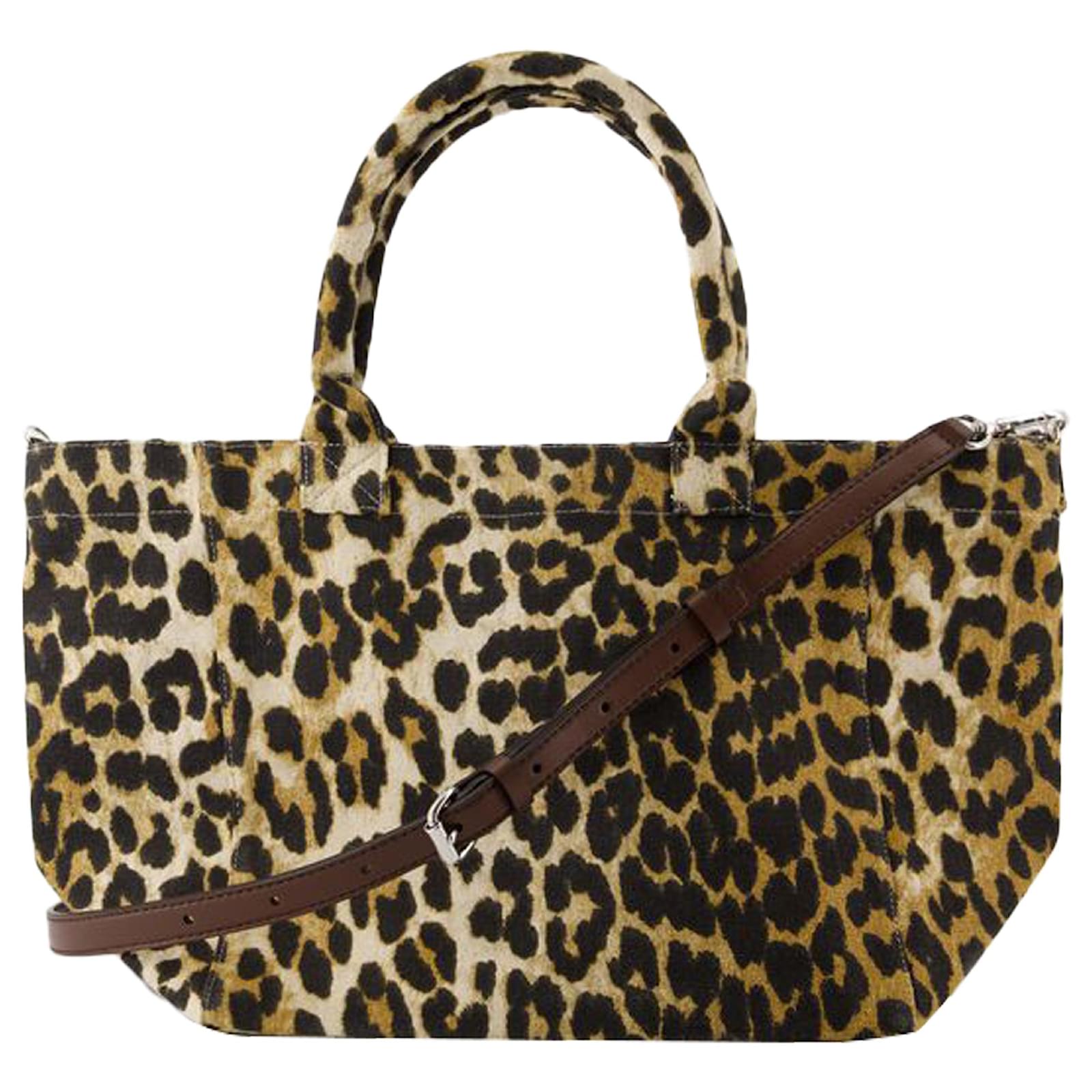 Small Easy Shopper Bag - Ganni - Cotton - Leopard Printed