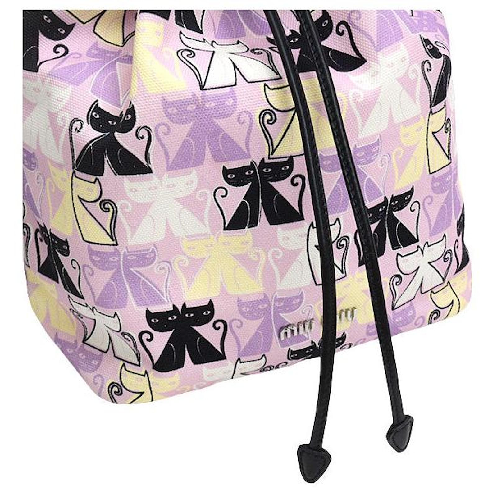 Miu Miu Cotton CANAPA CATS Drawstring Pouch Pink Cloth ref