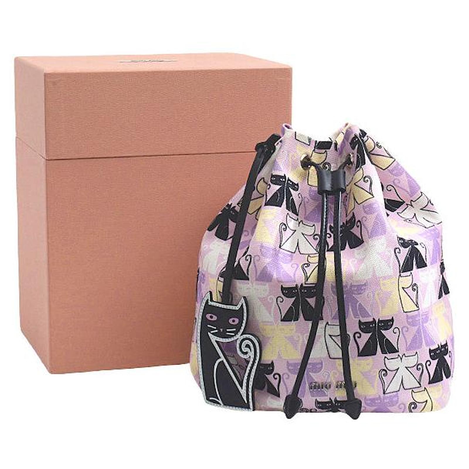 Miu Miu Cotton CANAPA CATS Drawstring Pouch Pink Cloth ref