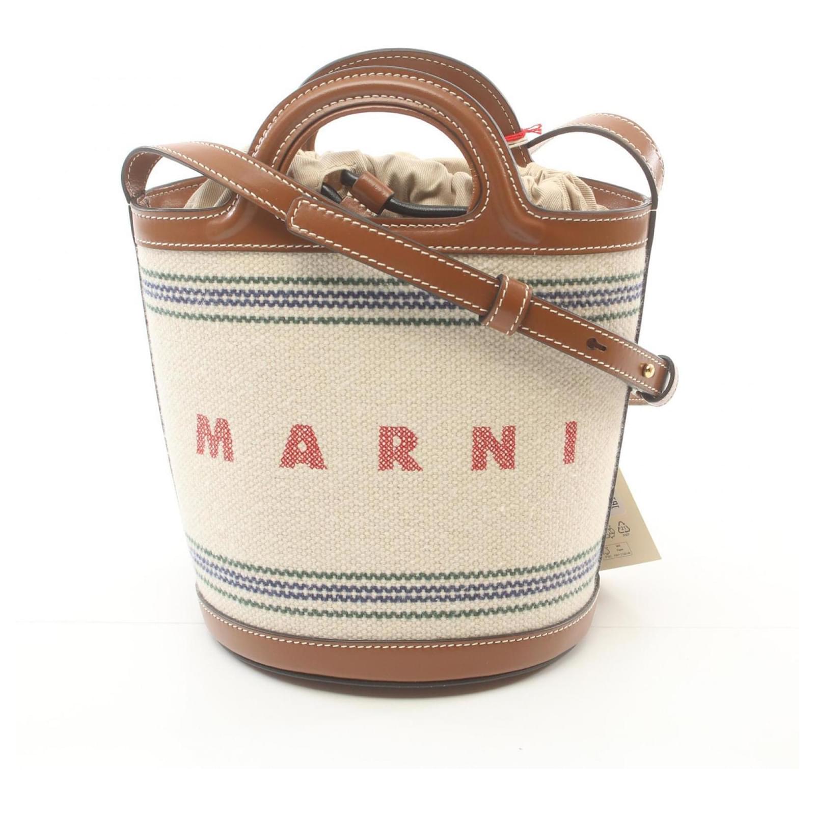 トートバッグ Marni Embroidered Canvas Tropicalia Bucket Bag MARNI Tropicalia small leather-trimmed embroidered raffia