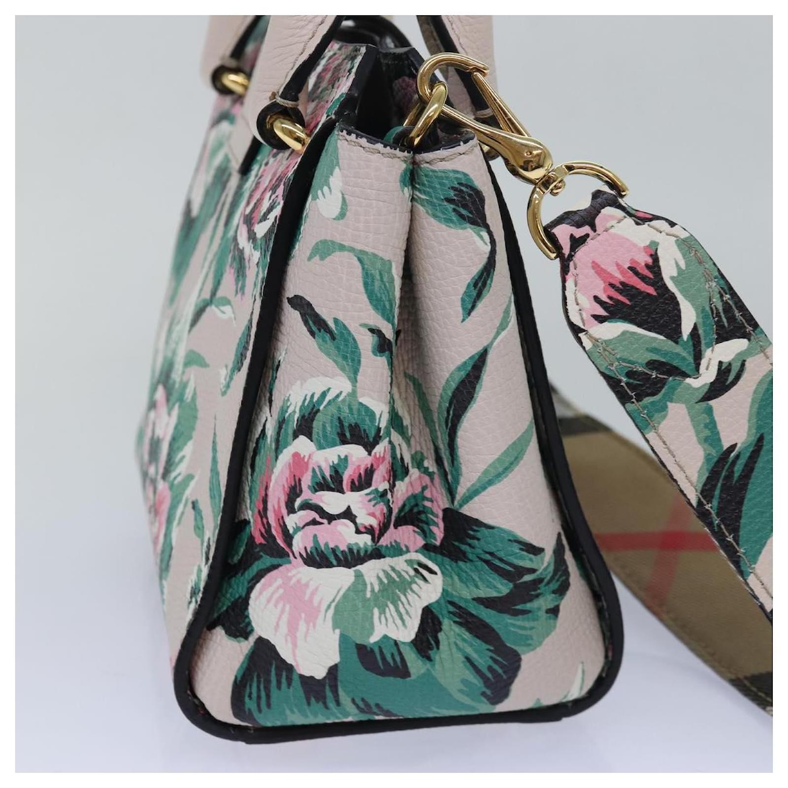 BURBERRY Hand Bag Leather 2way Gray Pink Auth 82072A Brown ref