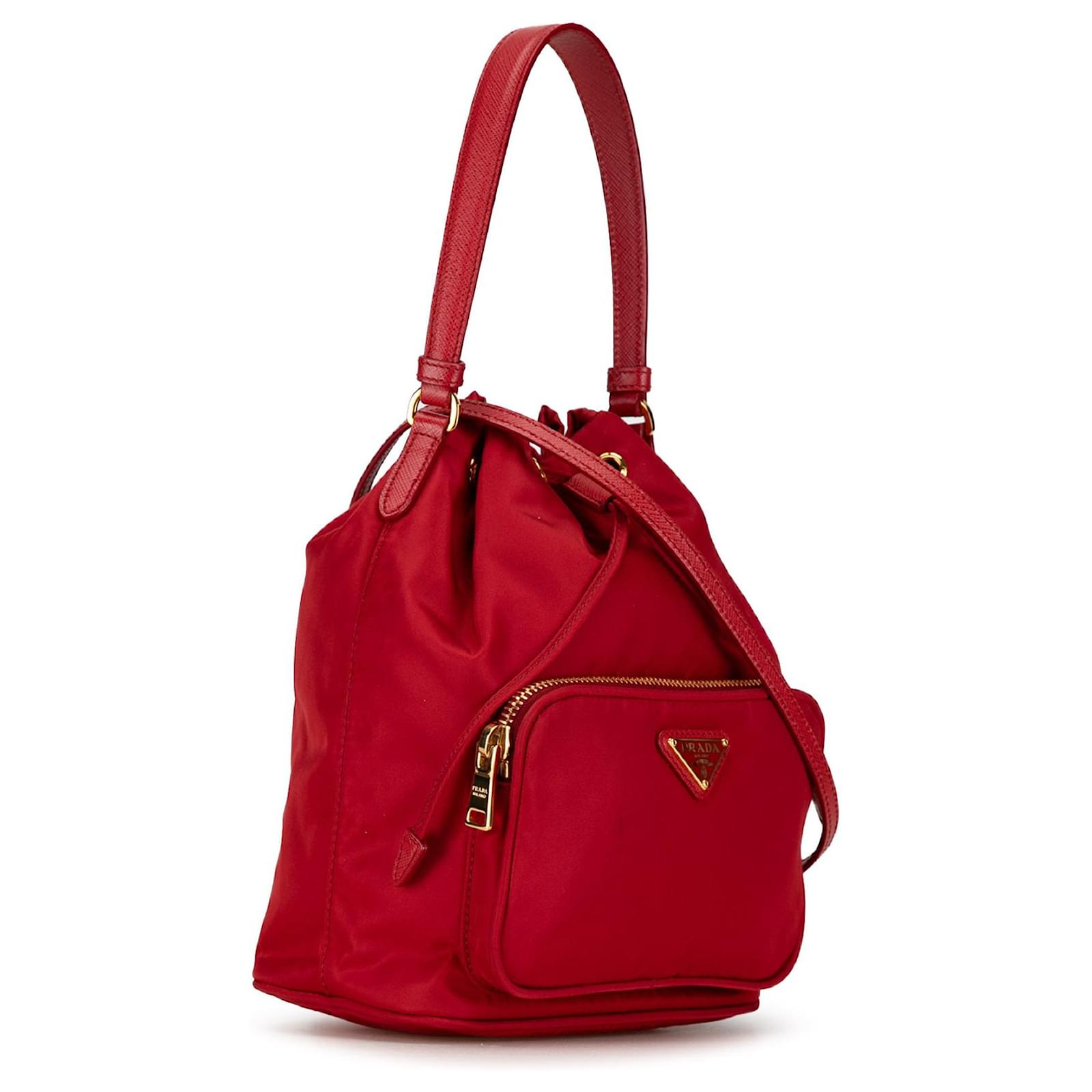 Prada red bucket bag on sale