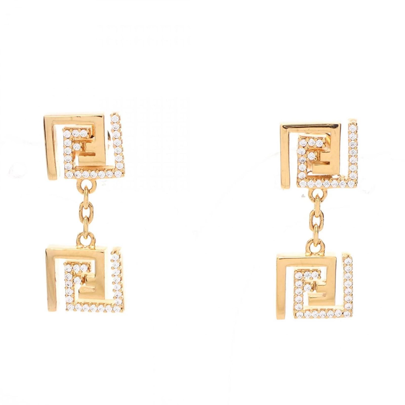 FENDACE FENDI VERSACE ピアス スモール Fendi x Versace Fendace Gold Plated Rhinestone Stud Earrings