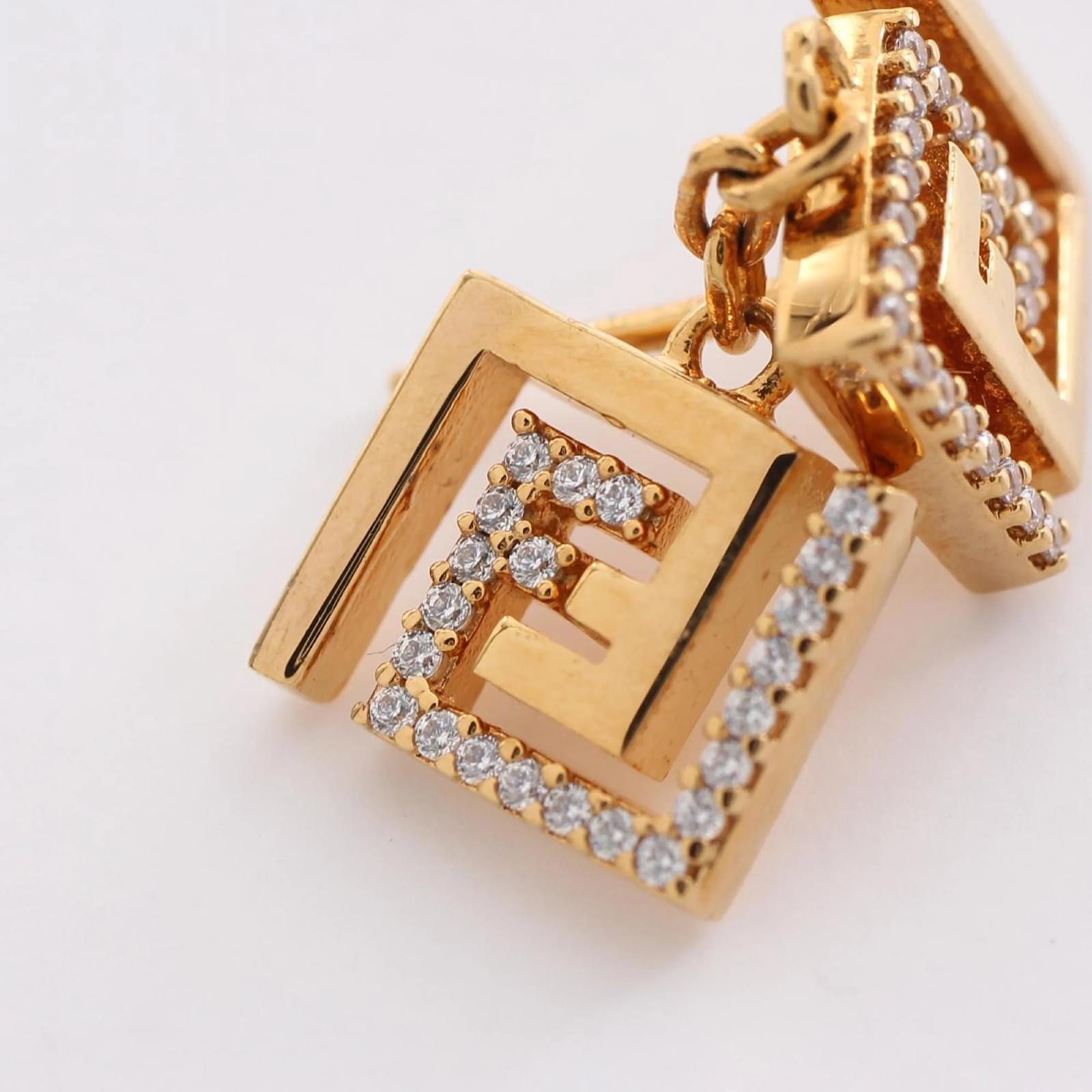 Fendi x Versace Fendace Gold Plated Rhinestone Stud Earrings