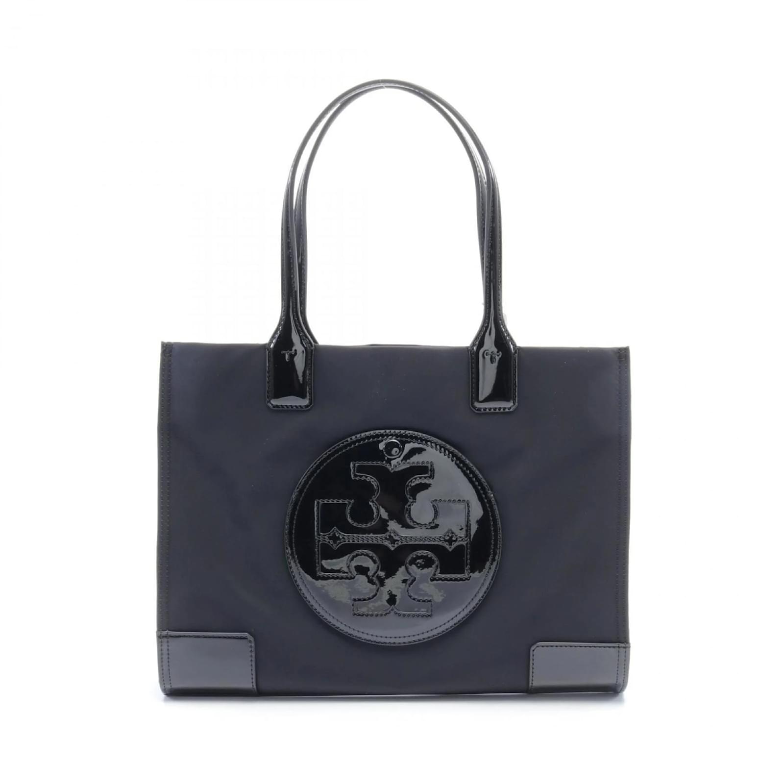 Tory Burch Ella Patent Small Tote Bag Black Patent leather Nylon