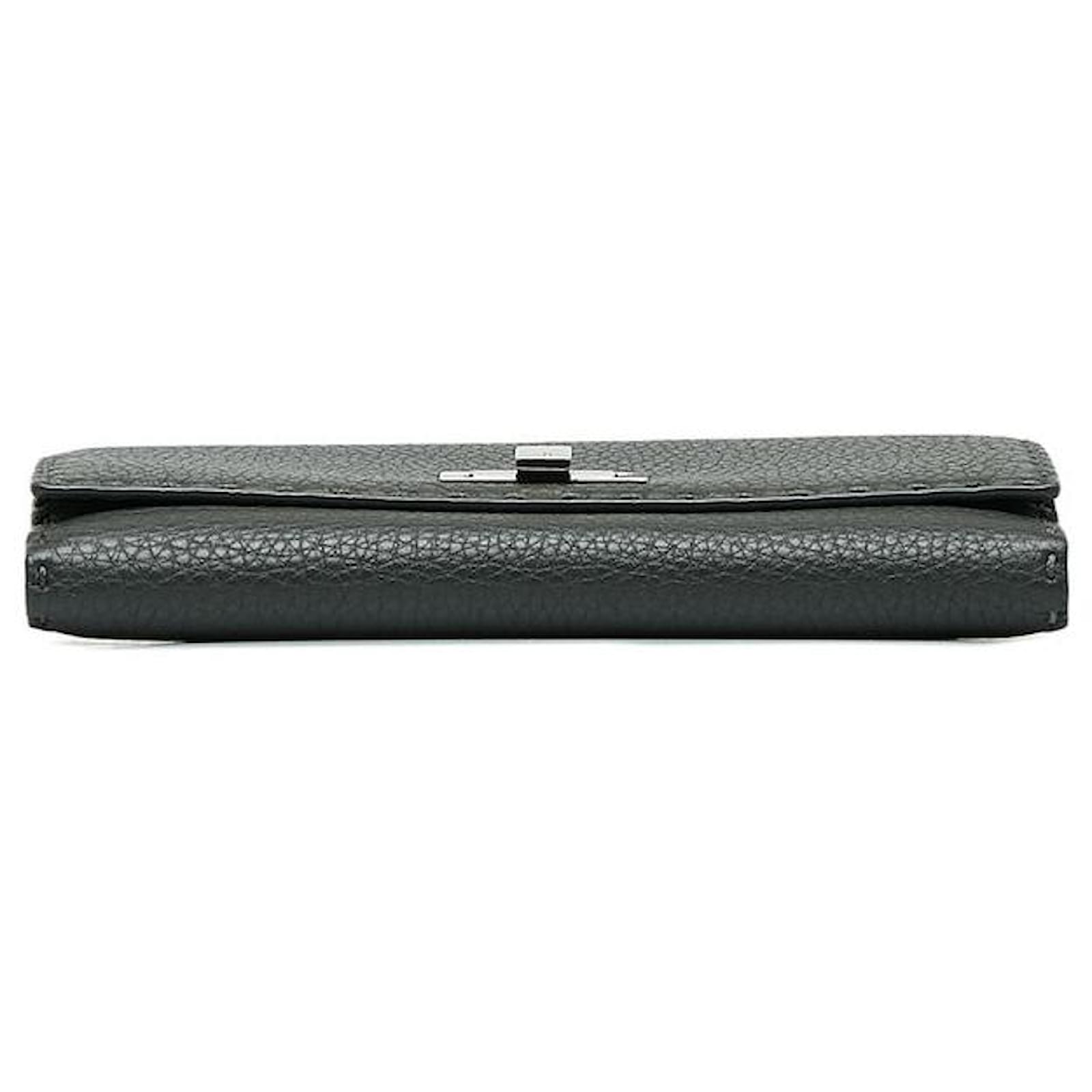 Fendi Peekaboo Selleria Leather Long Wallet Gray Grey ref