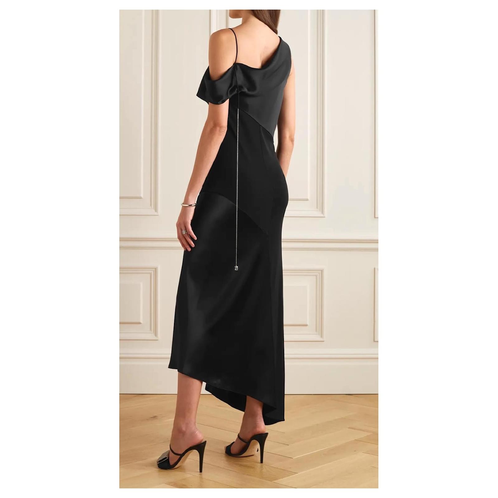 Loewe Draped Satin & Crepe Anagram Chain Dress Black Silk