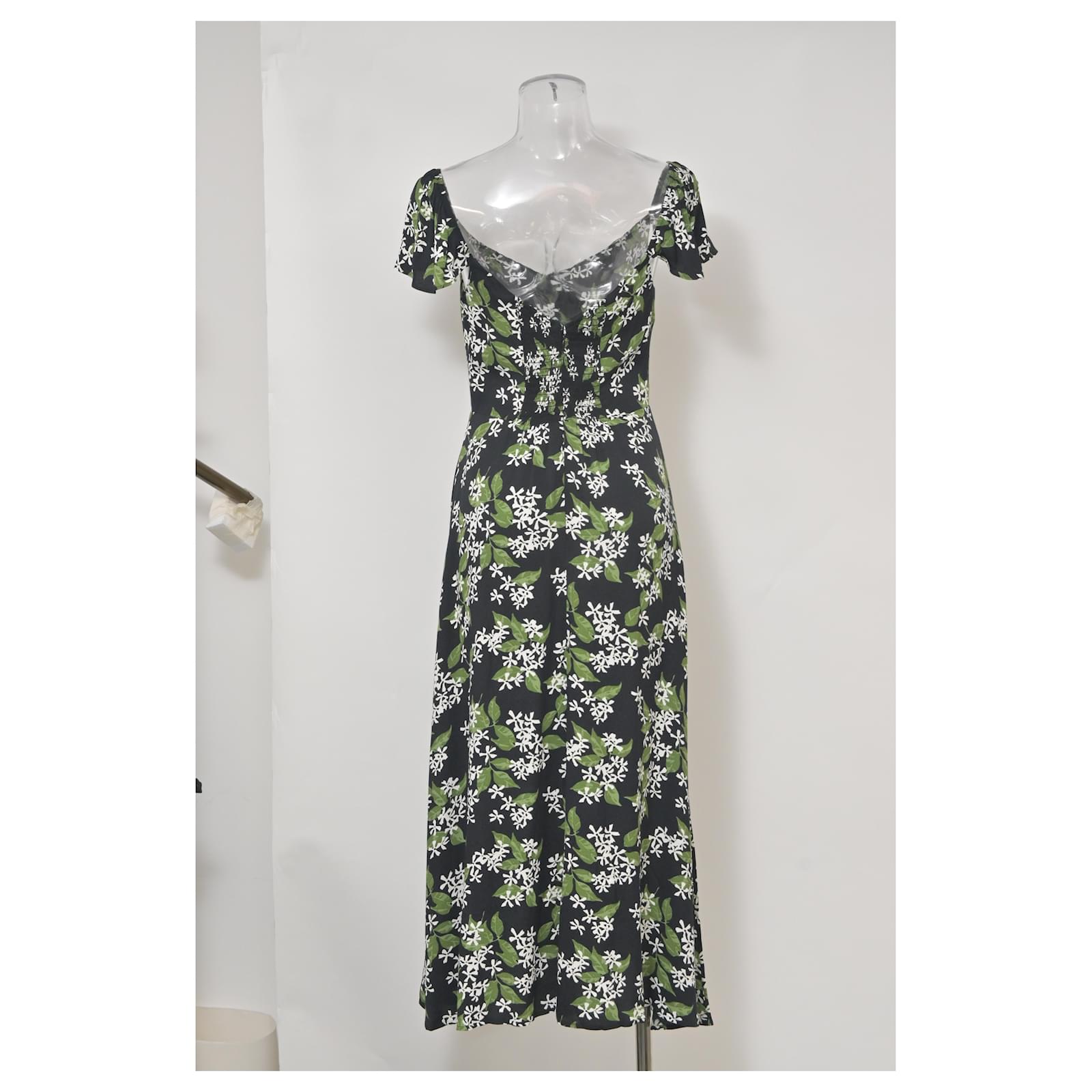 Reformation Baxley Floral Print Midi Dress in Black and Green Viscose  Cellulose fibre ref.1540206 - Joli Closet
