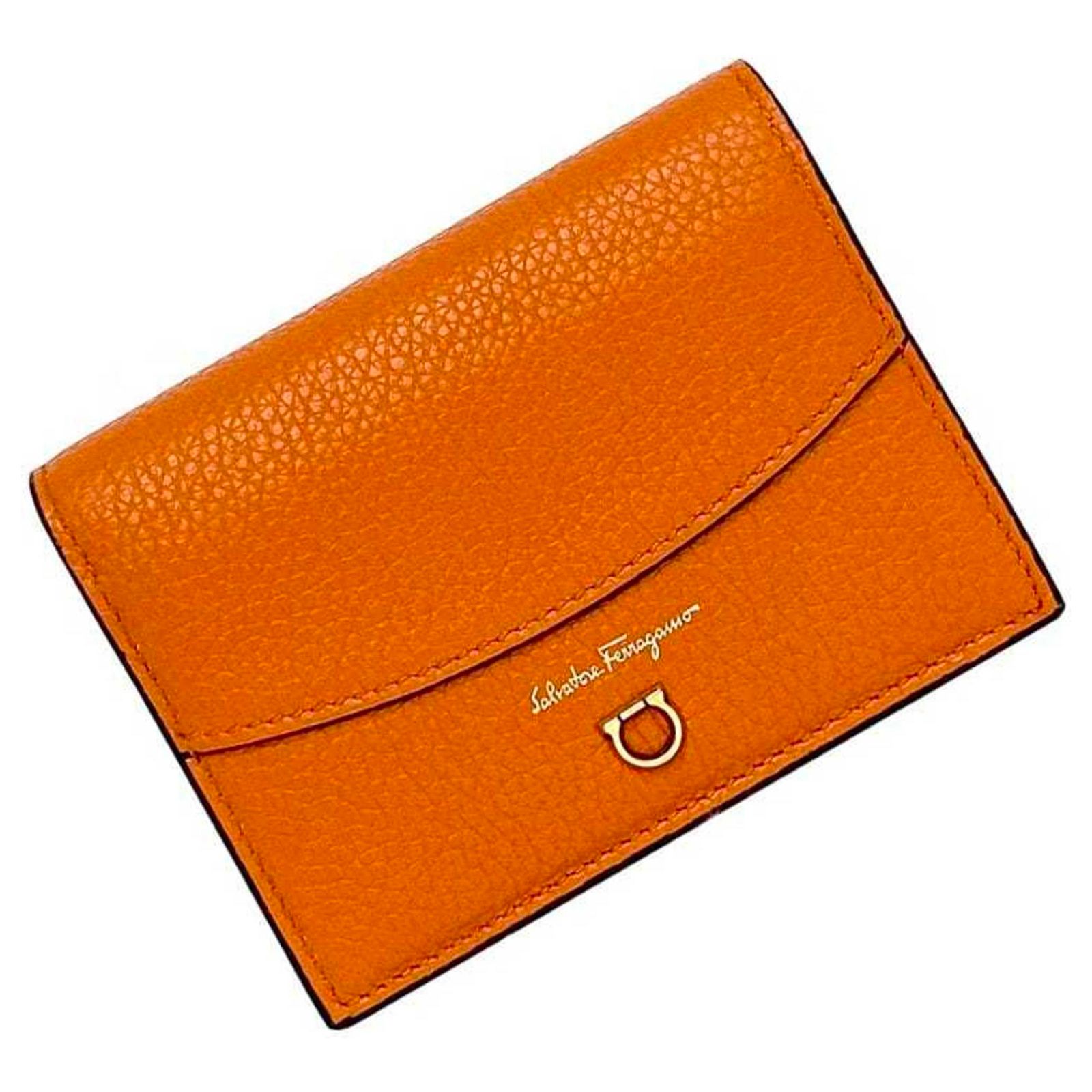 Salvatore Ferragamo Orange Leather Bi-fold Wallet ref  display picture 1
