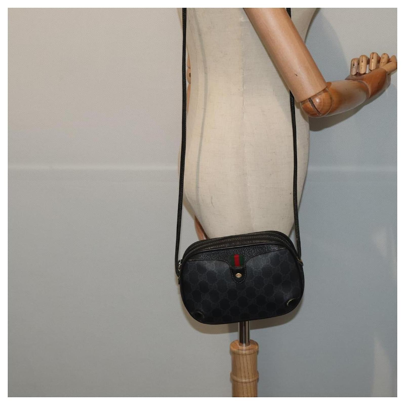 GUCCI GG Supreme Web Sherry Line Shoulder Bag PVC Black 89